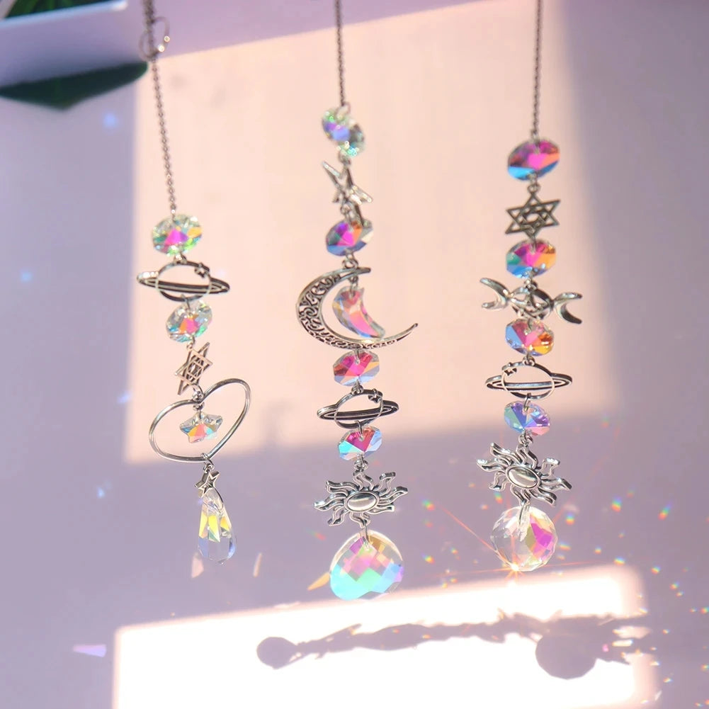 1pc Crystal Wind Chime Moon Sun Catcher Diamond Prisms Pendant Dream