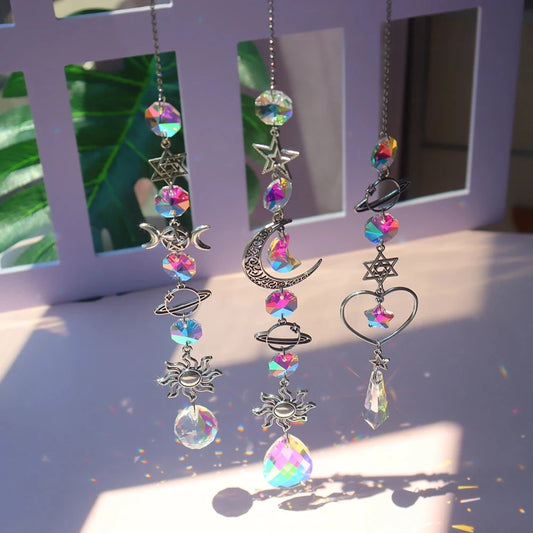 1pc Crystal Wind Chime Moon Sun Catcher Diamond Prisms Pendant Dream