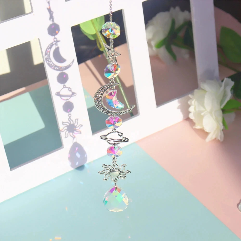 1pc Crystal Wind Chime Moon Sun Catcher Diamond Prisms Pendant Dream