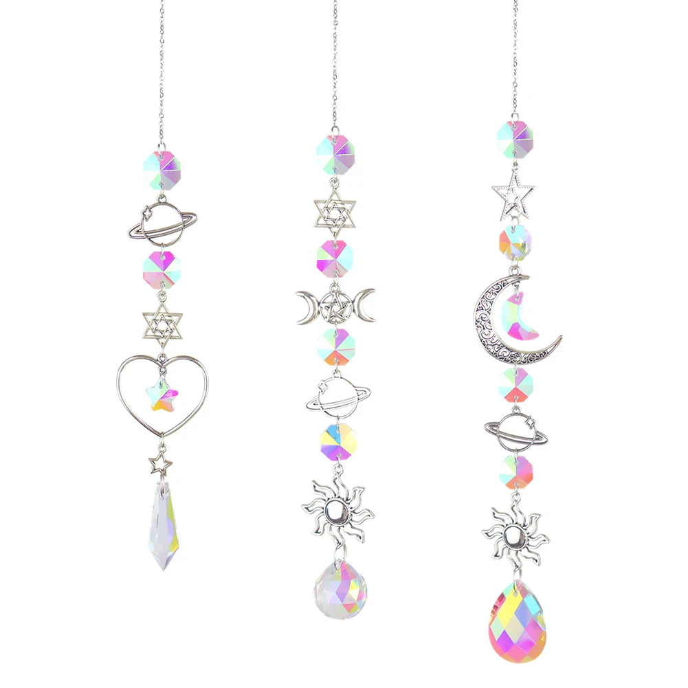 1pc Crystal Wind Chime Moon Sun Catcher Diamond Prisms Pendant Dream