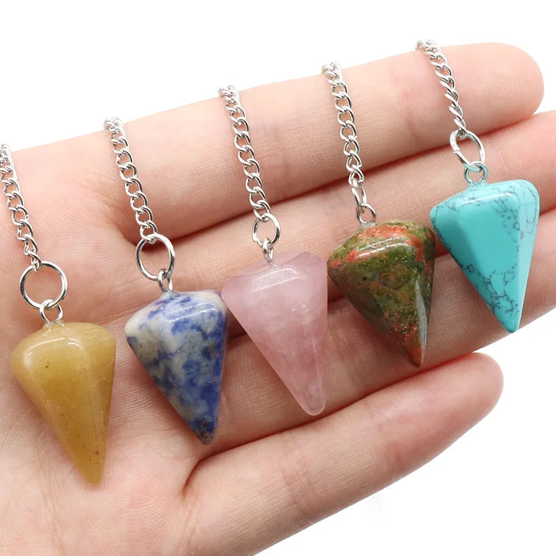 Natural Stone Quartz Agates Pendant Reiki Healing Cone Amethyst Charm