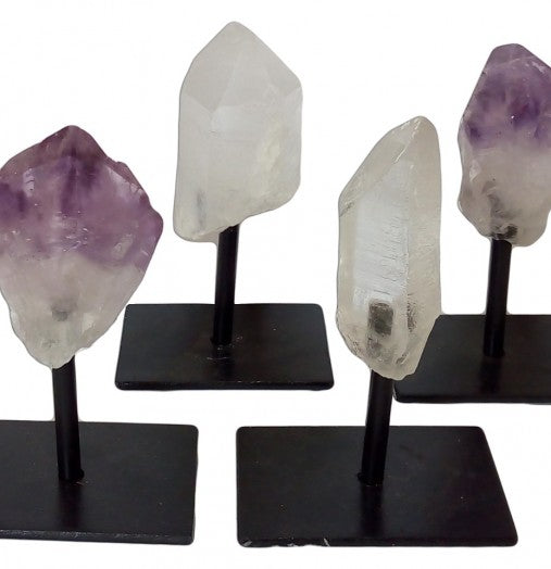 Amethyst & Clear Quartz Point on Stand - Natural Crystal Decor