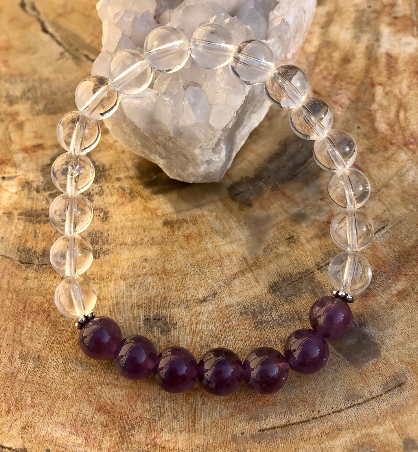 Amethyst & Crystal Quartz Stretch Bracelet