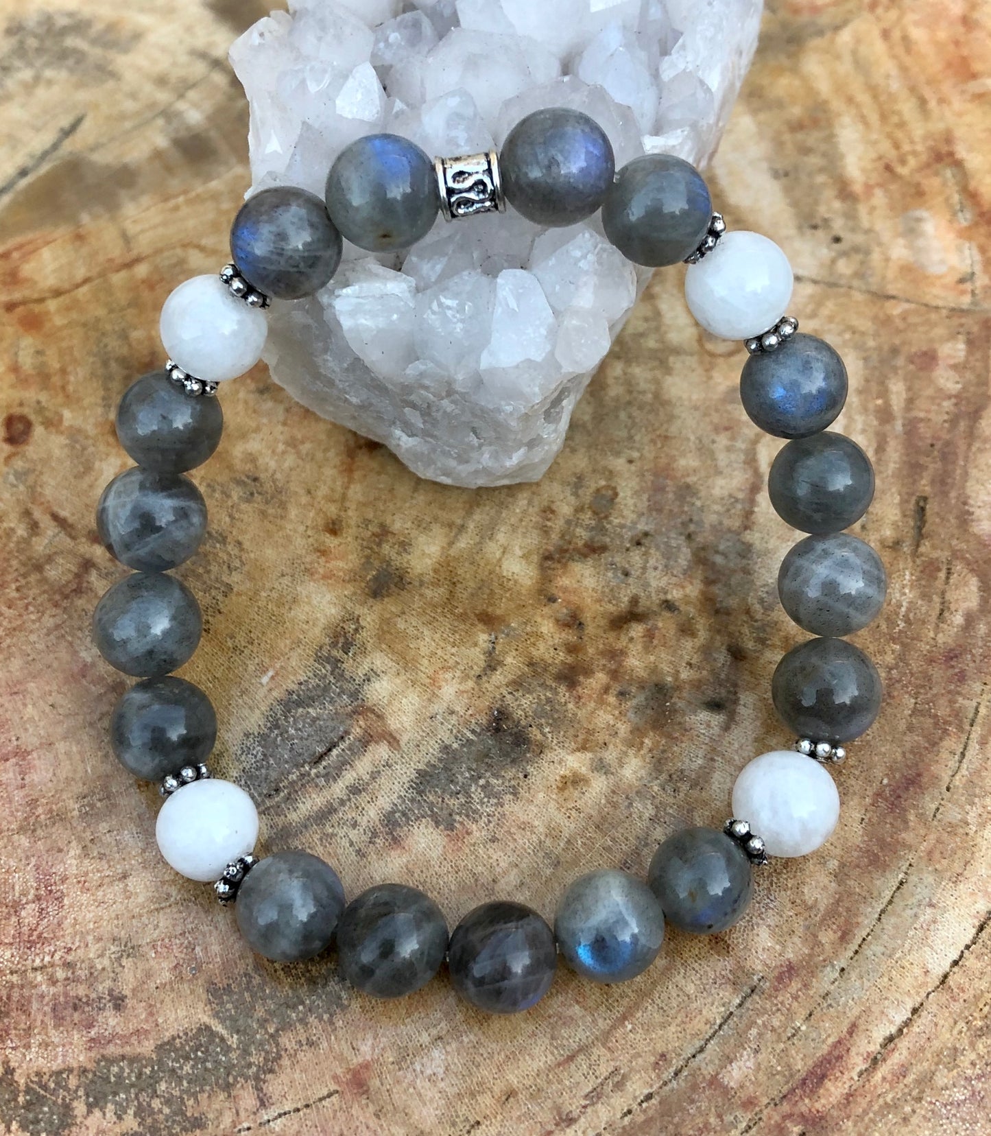 Blue Flash Labradorite & Rainbow Moonstone Stretch Bracelet