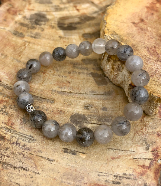 Black Tourmaline Quartz Bracelet - Stretch Crystal Jewelry