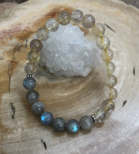 Citrine & Blue Flash Labradorite Bracelet - Stretch Crystal Jewelry