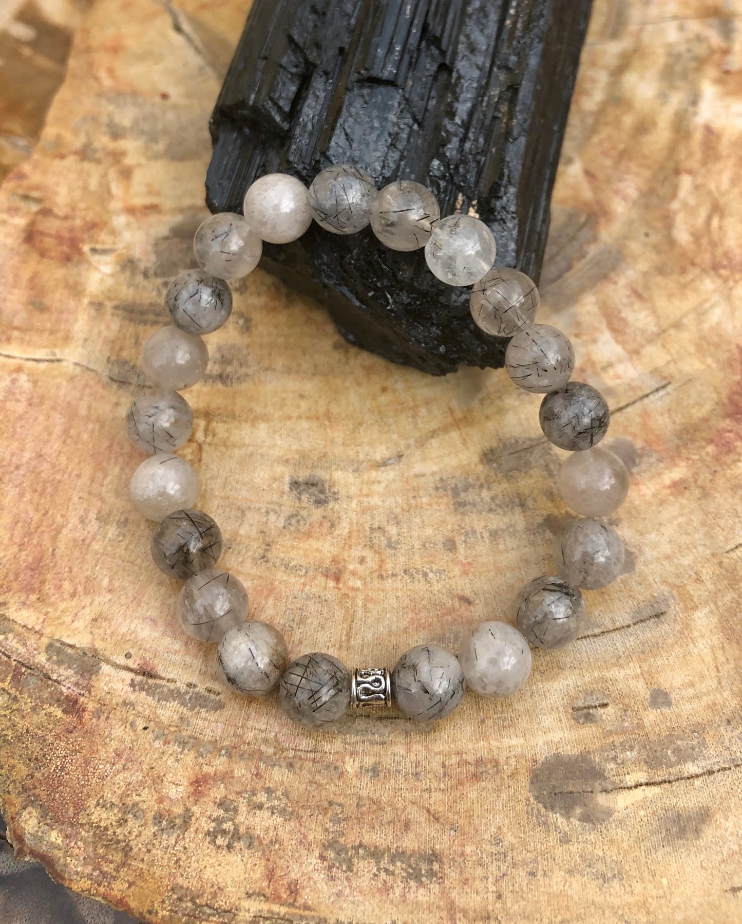 Black Tourmaline Quartz Bracelet - Stretch Crystal Jewelry