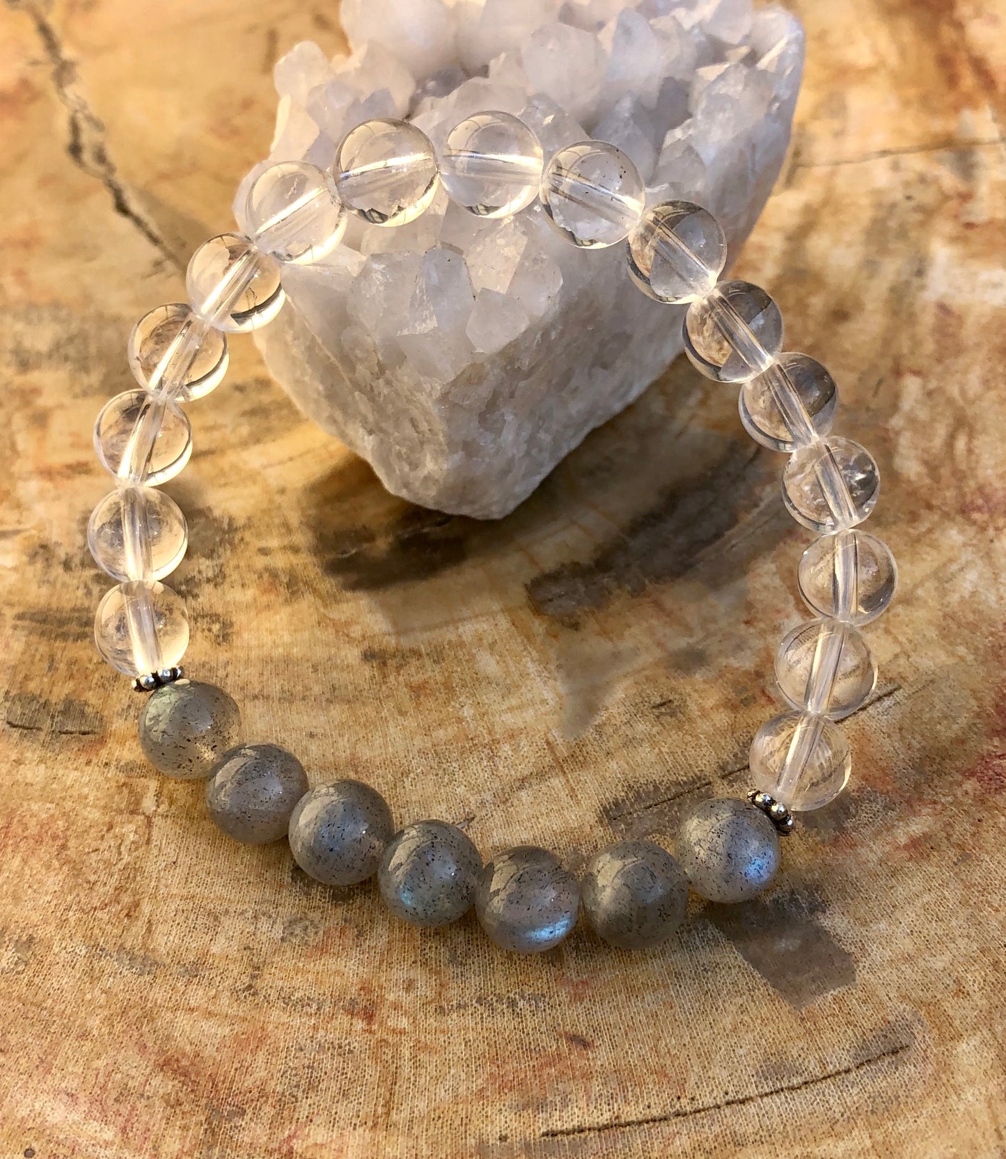 Labradorite & Crystal Quartz Bracelet - Stretch Crystal Jewelry