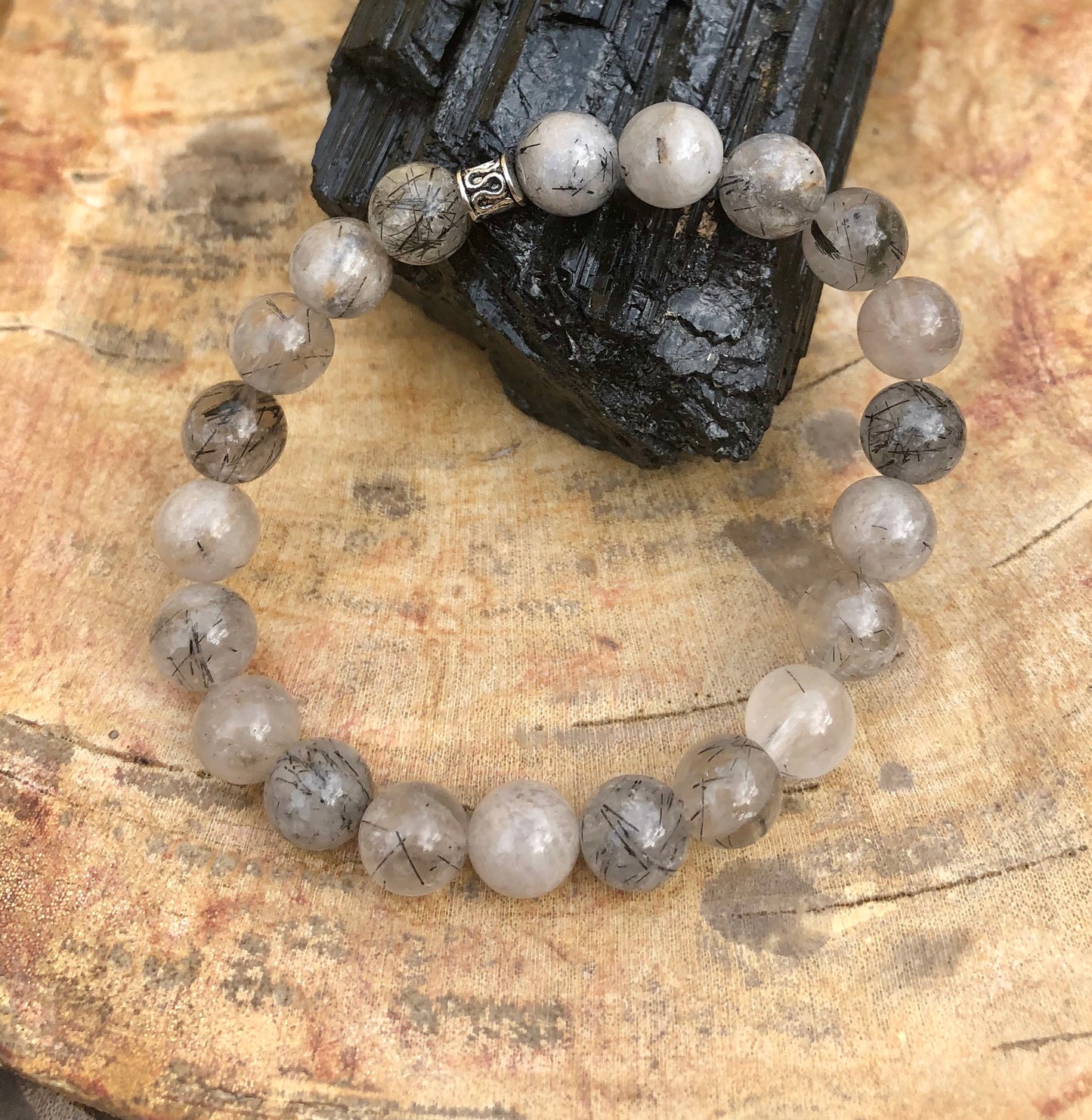 Black Tourmaline Quartz Bracelet - Stretch Crystal Jewelry