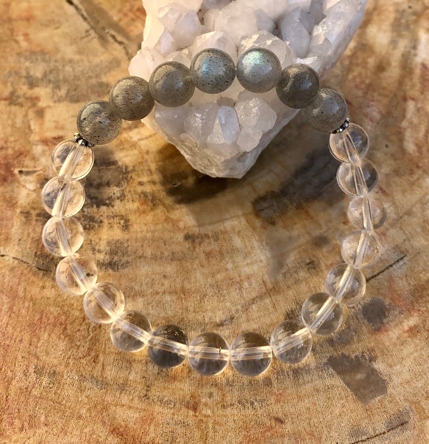 Labradorite & Crystal Quartz Bracelet - Stretch Crystal Jewelry