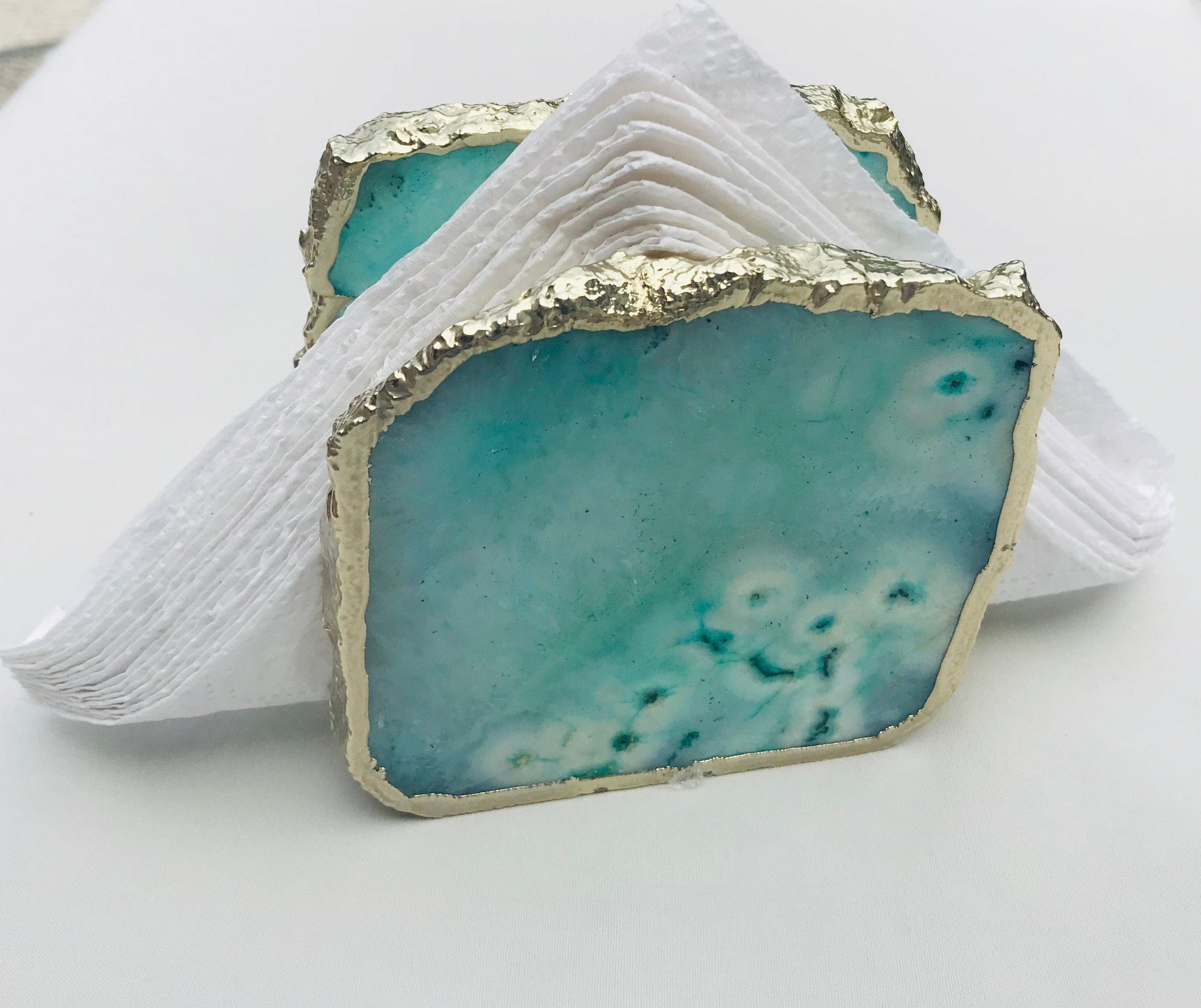 Aqua Agate Napkin Holder - Natural Stone Tableware Decor