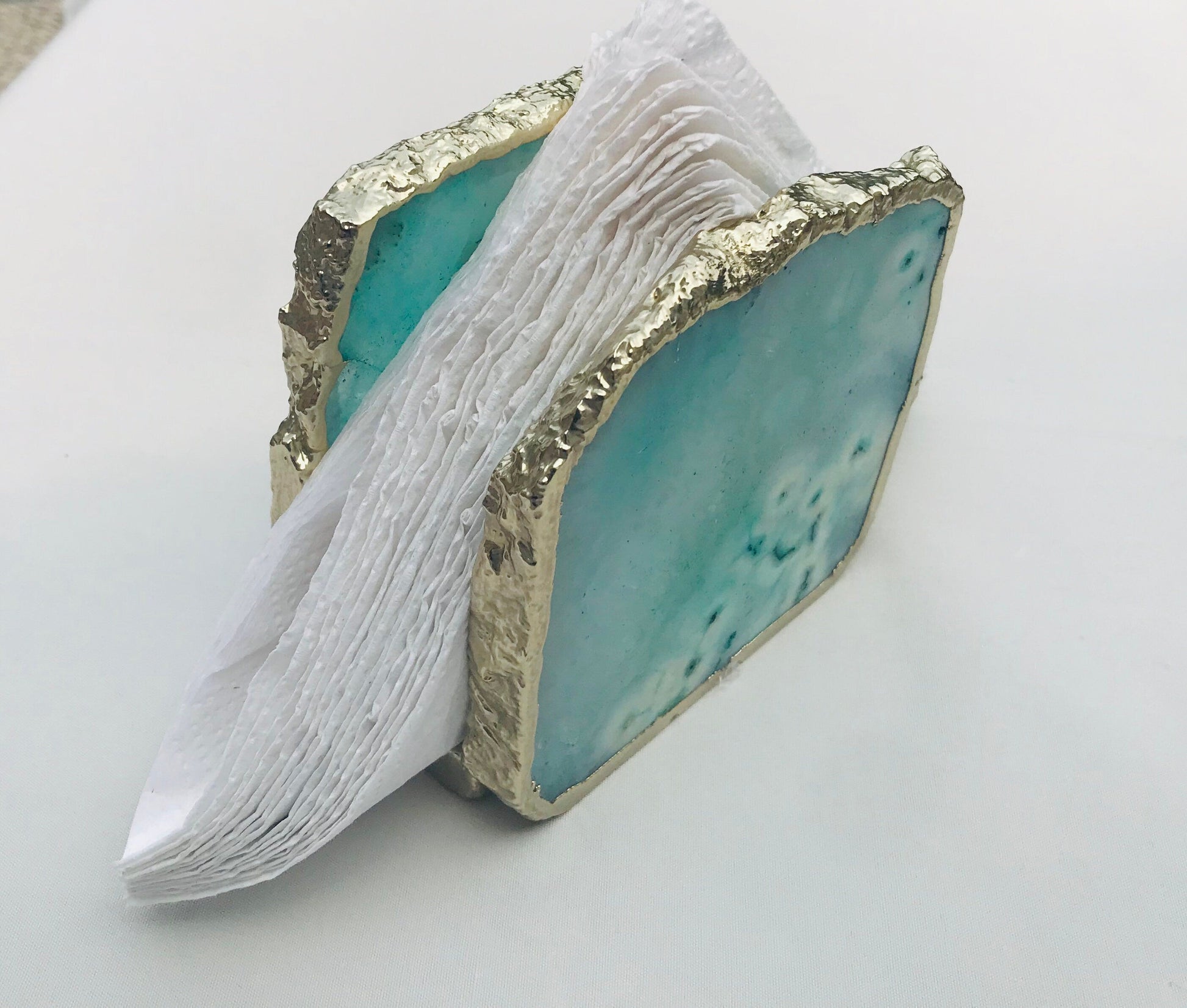 Aqua Agate Napkin Holder - Natural Stone Tableware Decor