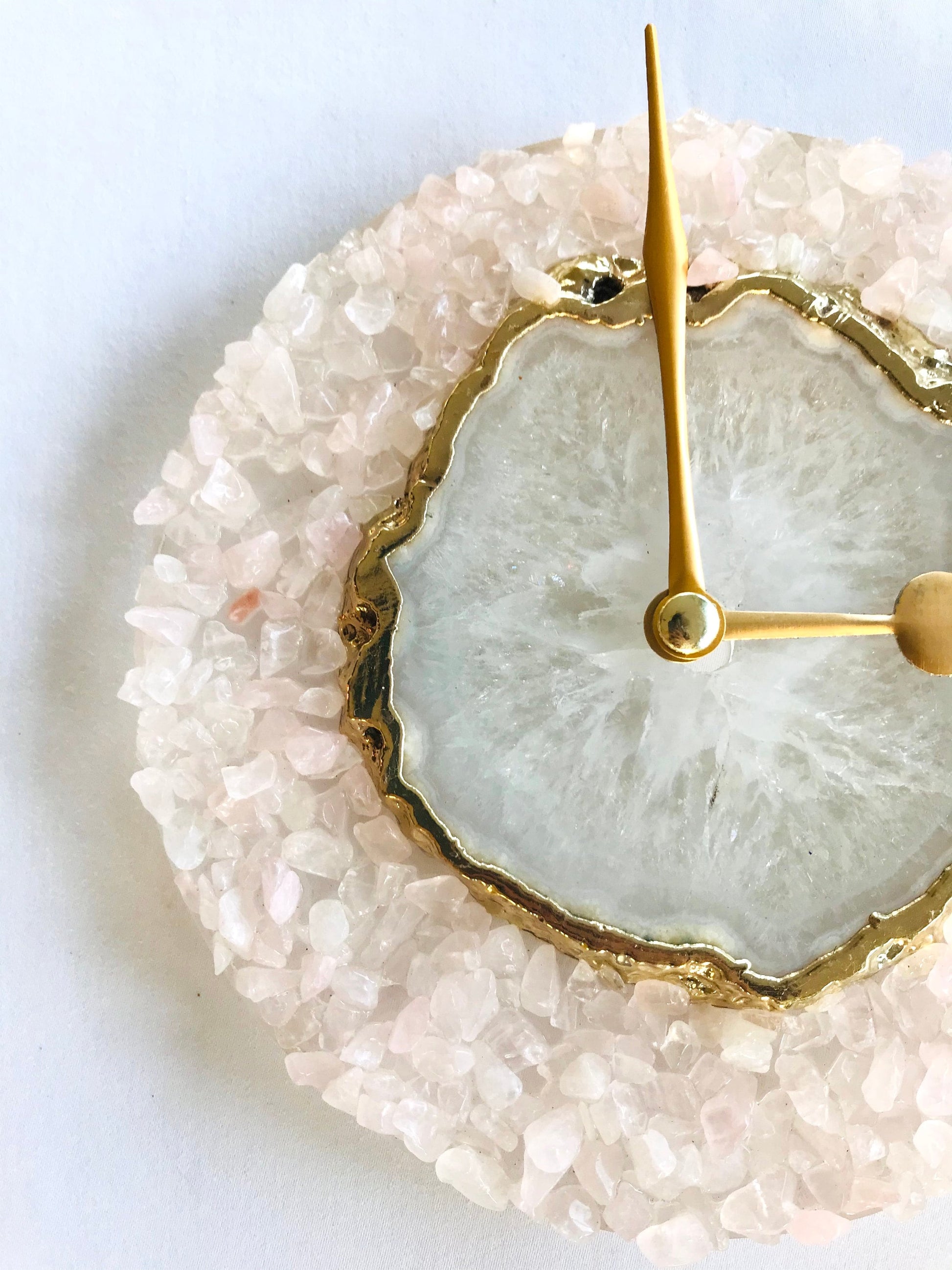 6" Peach Crystal Wall Clock - White Agate Design