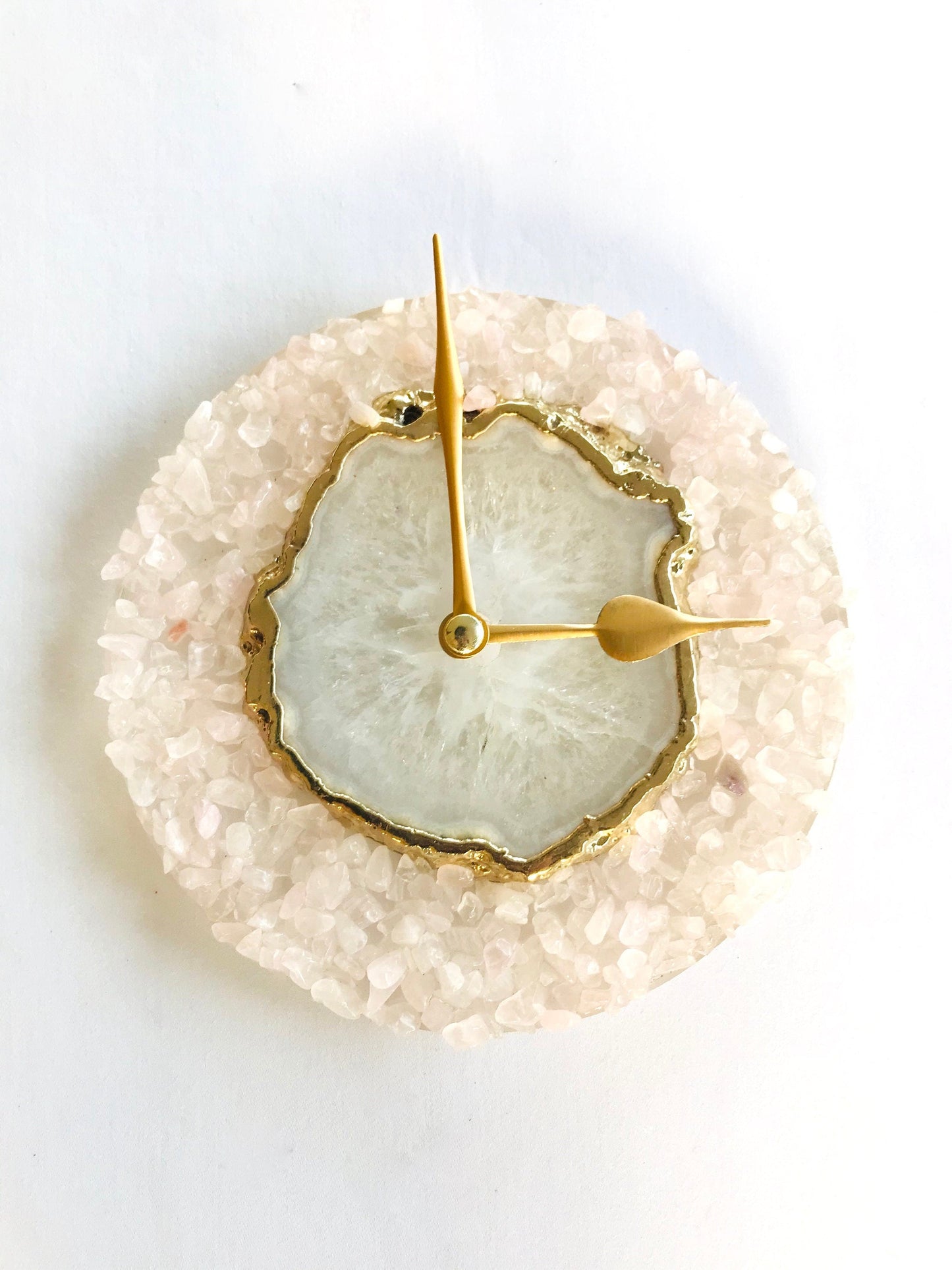 6" Peach Crystal Wall Clock - White Agate Design