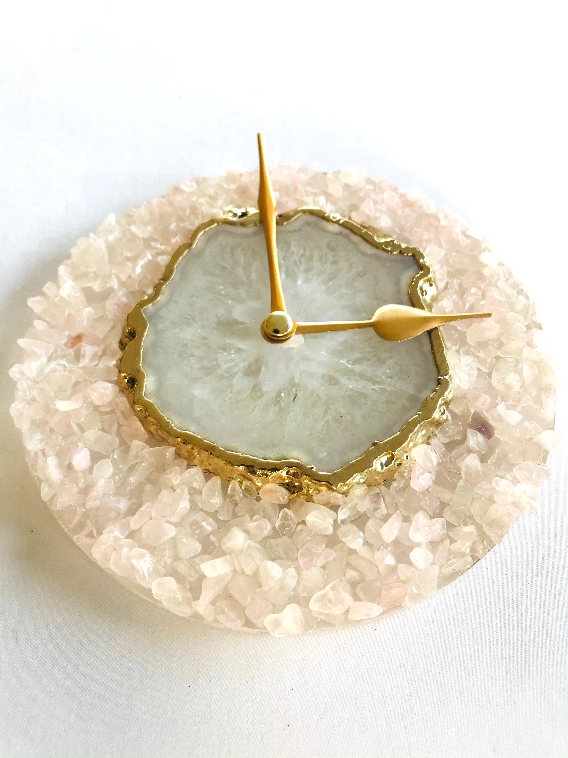 6" Peach Crystal Wall Clock - White Agate Design