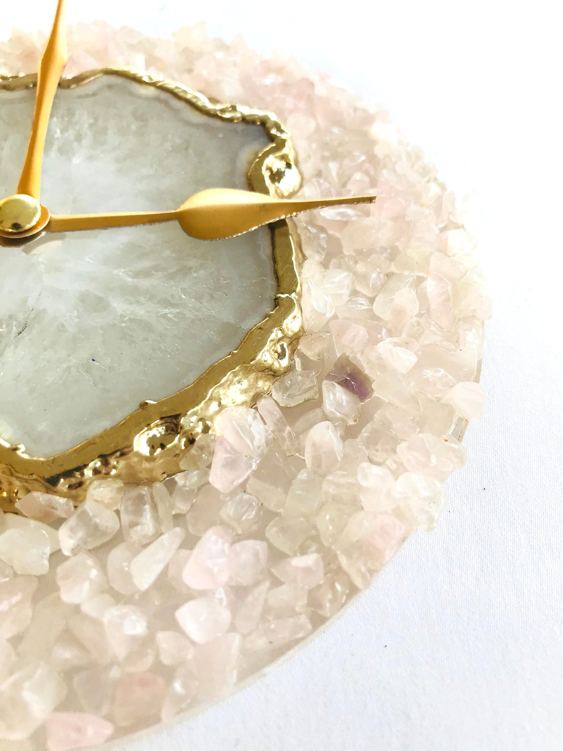 6" Peach Crystal Wall Clock - White Agate Design