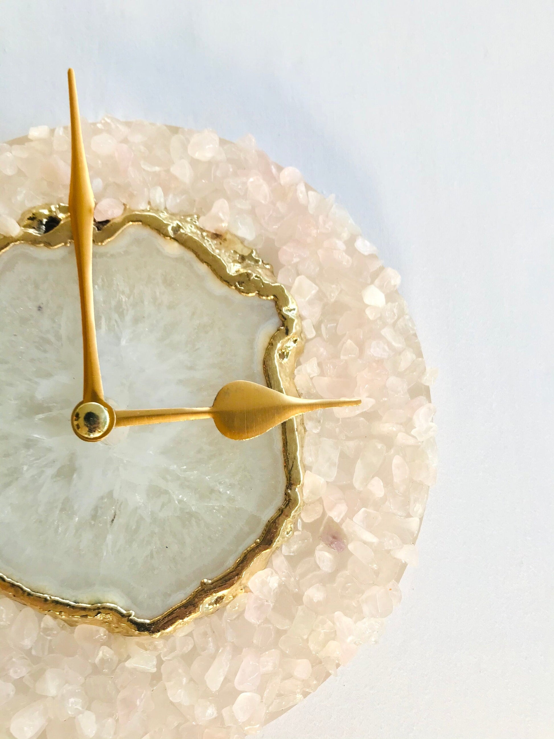 6" Peach Crystal Wall Clock - White Agate Design