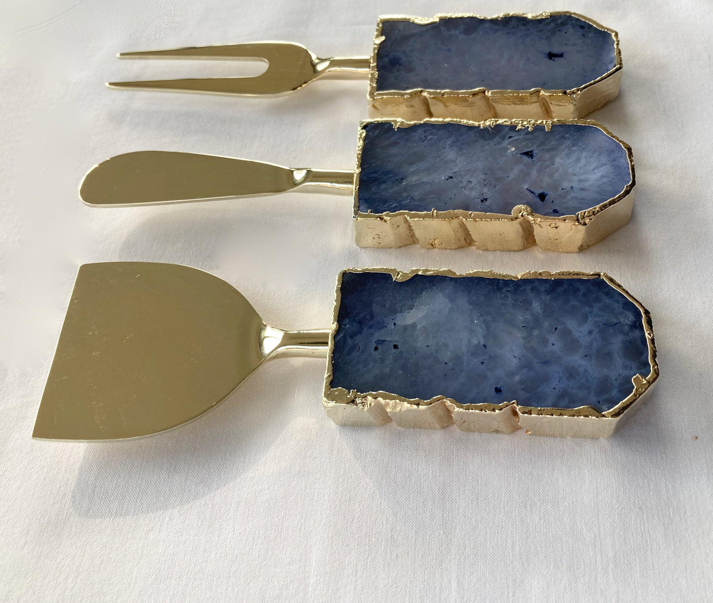 Set of 3 Light Ink Blue Agate Cheese Knives - Elegant Spreaders