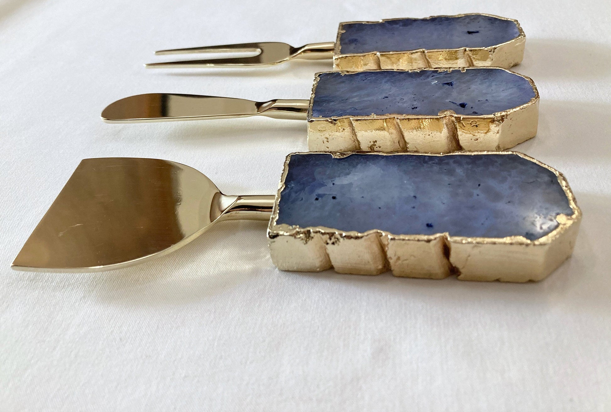 Set of 3 Light Ink Blue Agate Cheese Knives - Elegant Spreaders