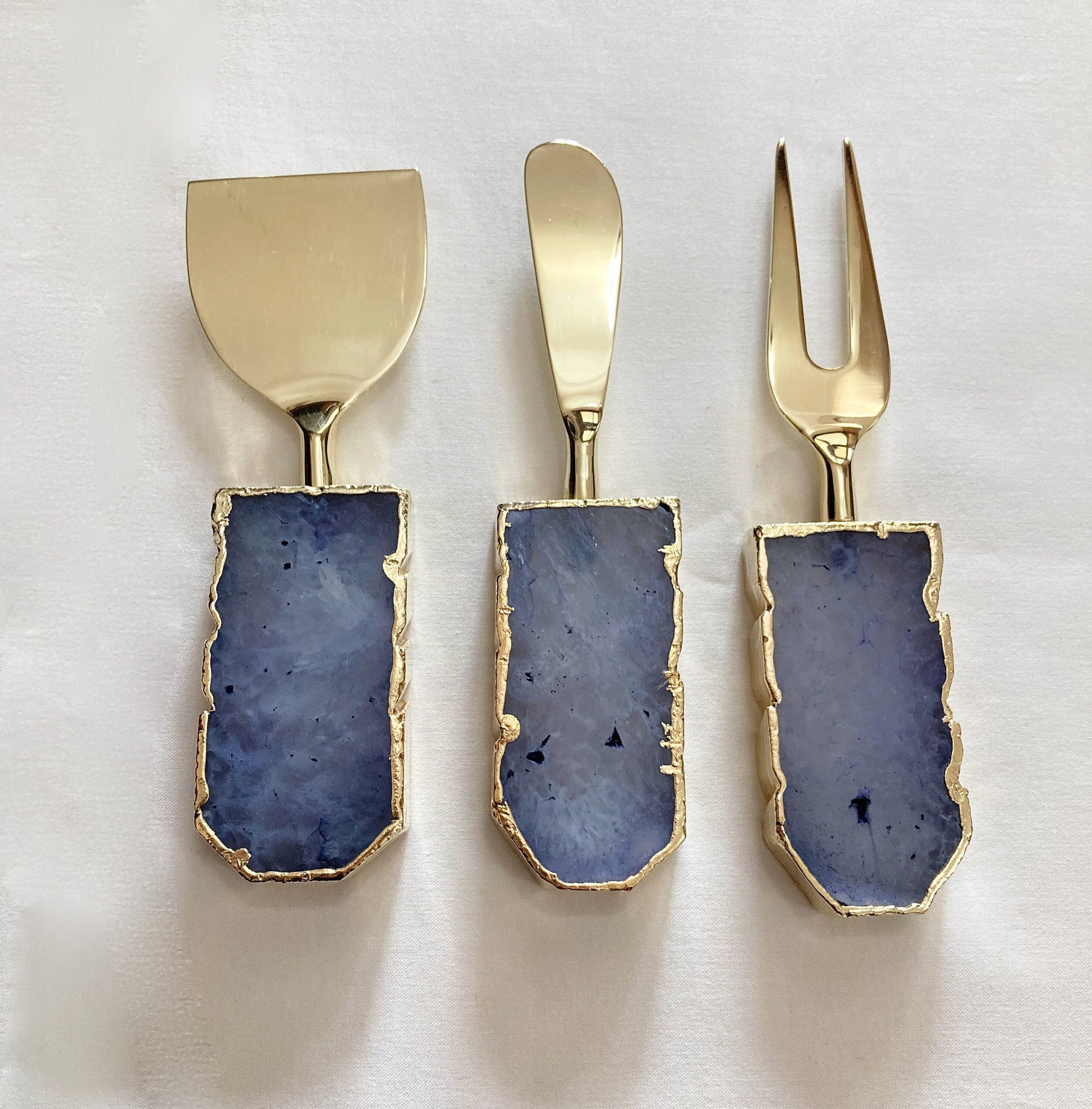 Set of 3 Light Ink Blue Agate Cheese Knives - Elegant Spreaders