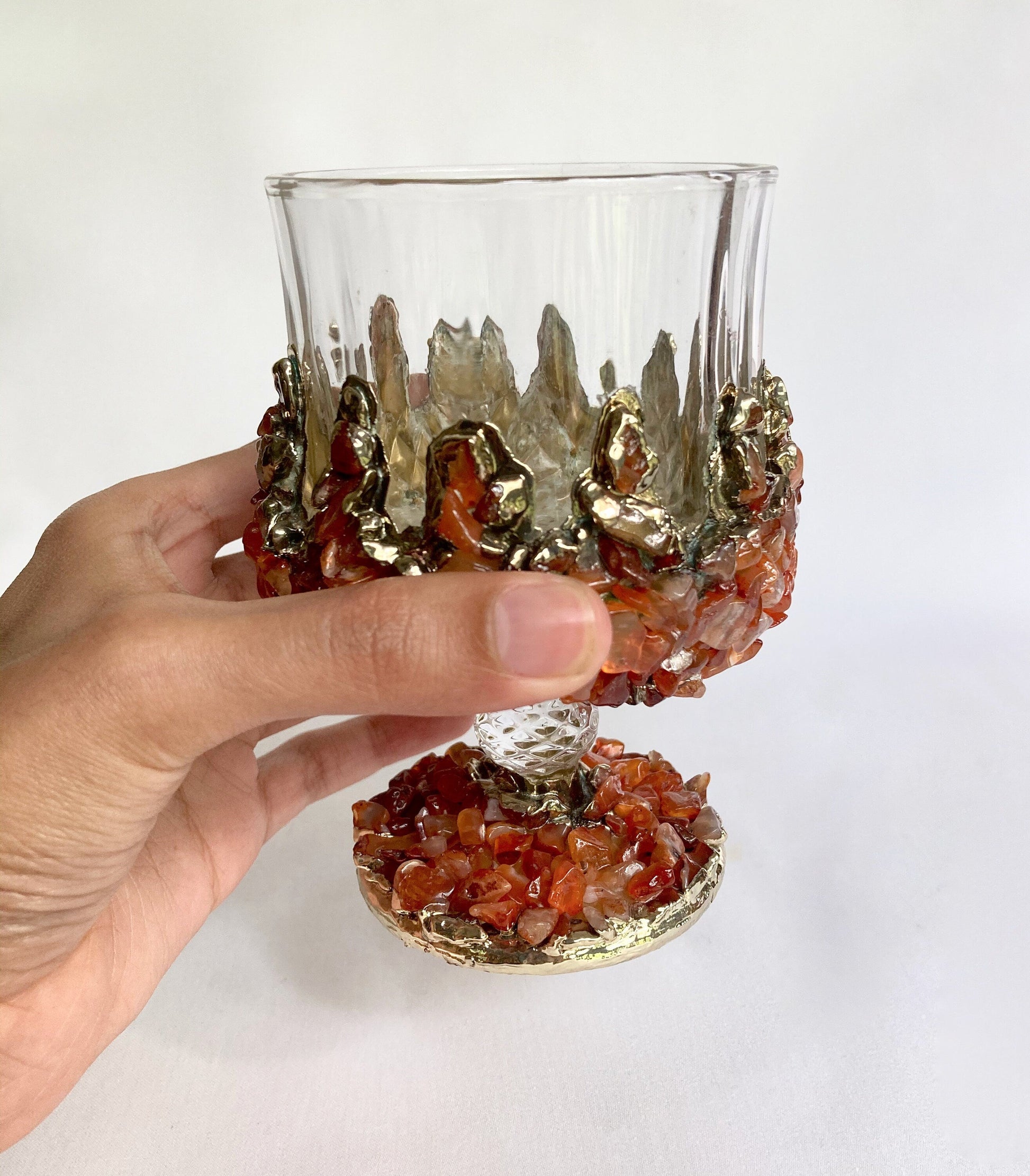 Set of 2 - Crystal Glasses with Gold-Plated Red Agate