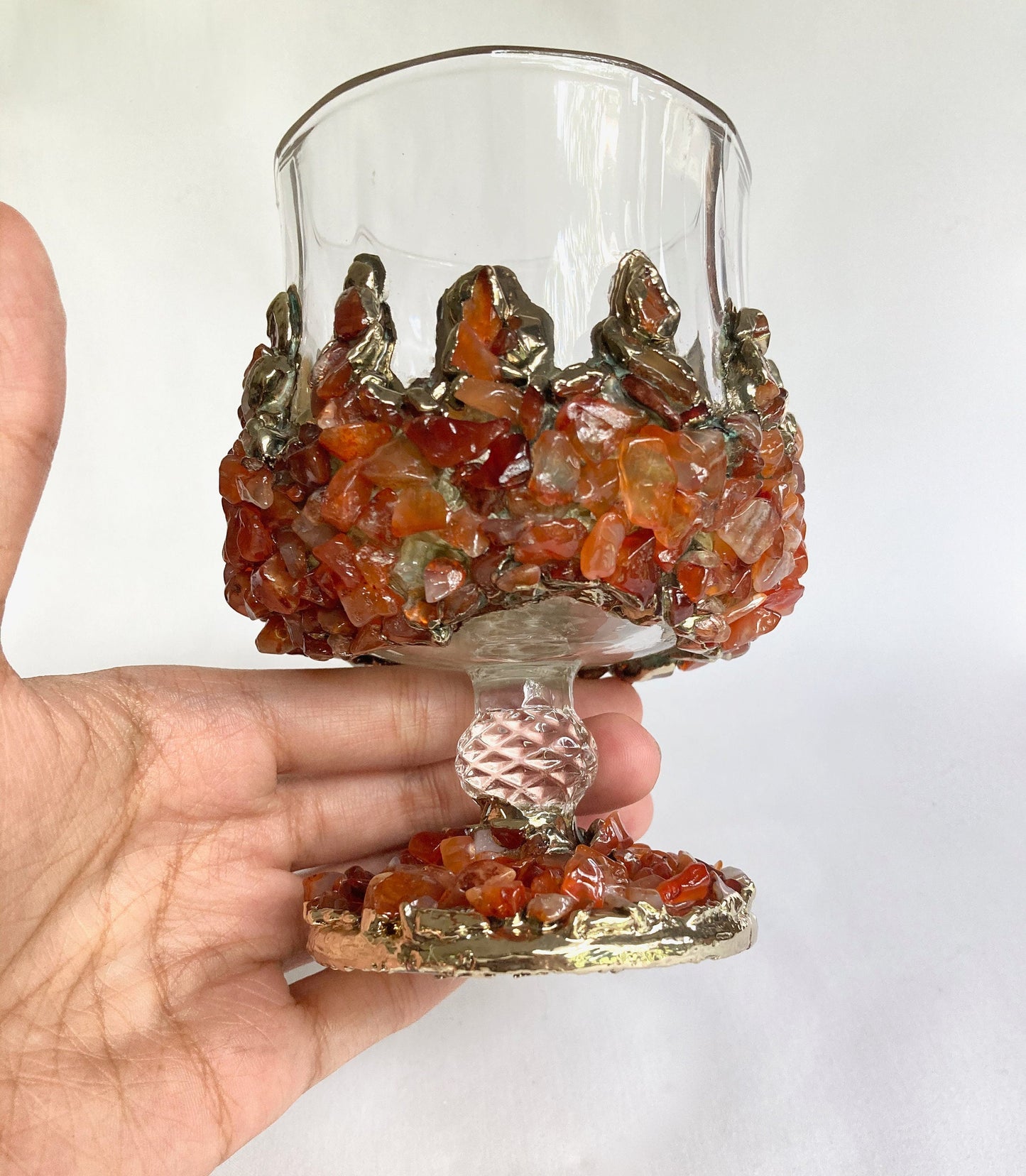 Set of 2 - Crystal Glasses with Gold-Plated Red Agate