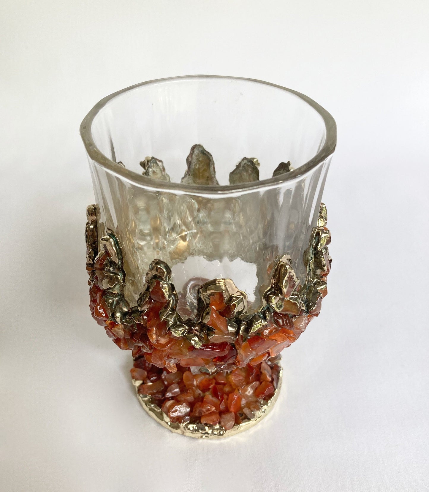 Set of 2 - Crystal Glasses with Gold-Plated Red Agate