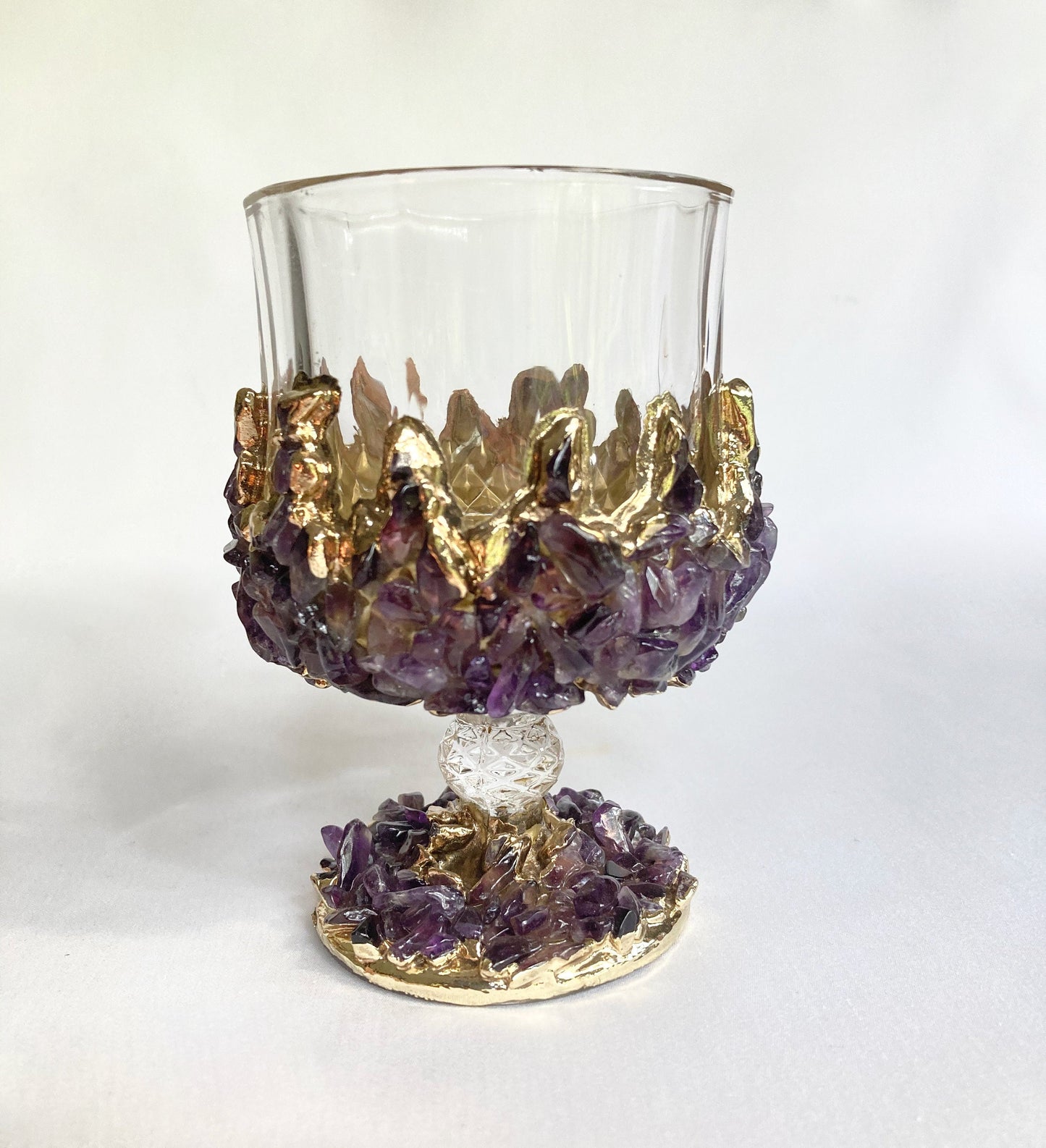 Set of 2 - Crystal Glasses with Gold-Plated Amethyst