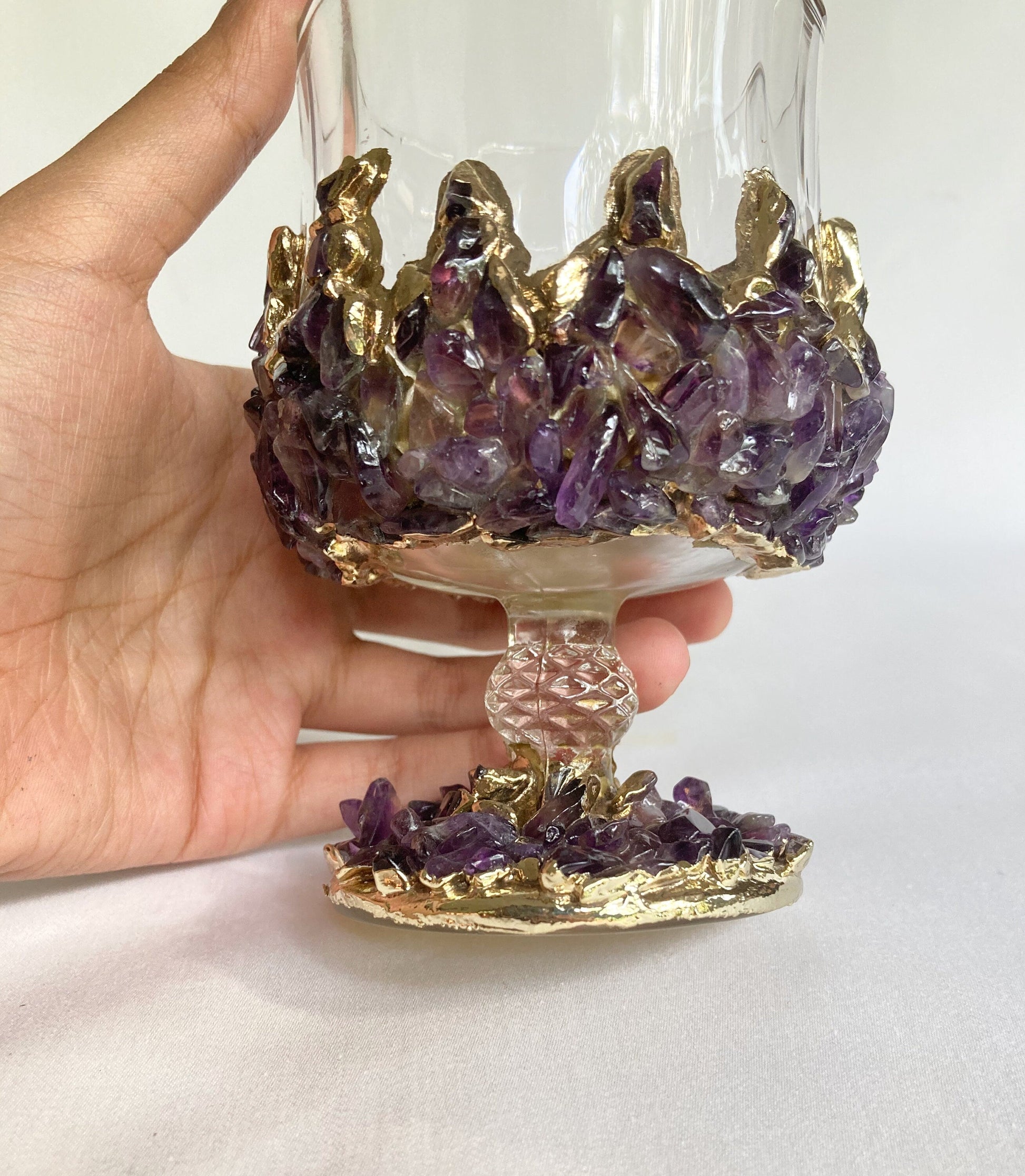 Set of 2 - Crystal Glasses with Gold-Plated Amethyst