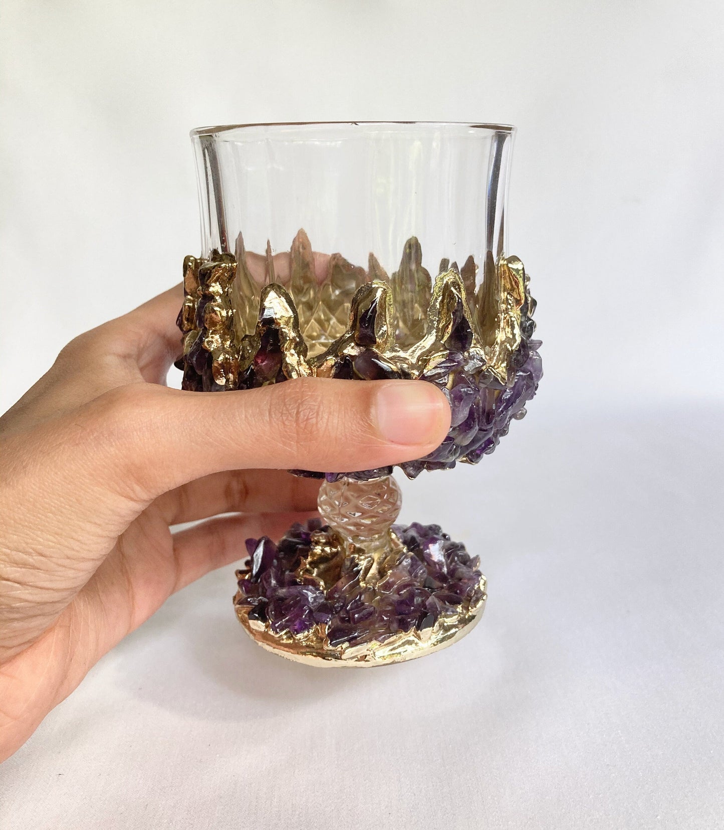 Set of 2 - Crystal Glasses with Gold-Plated Amethyst