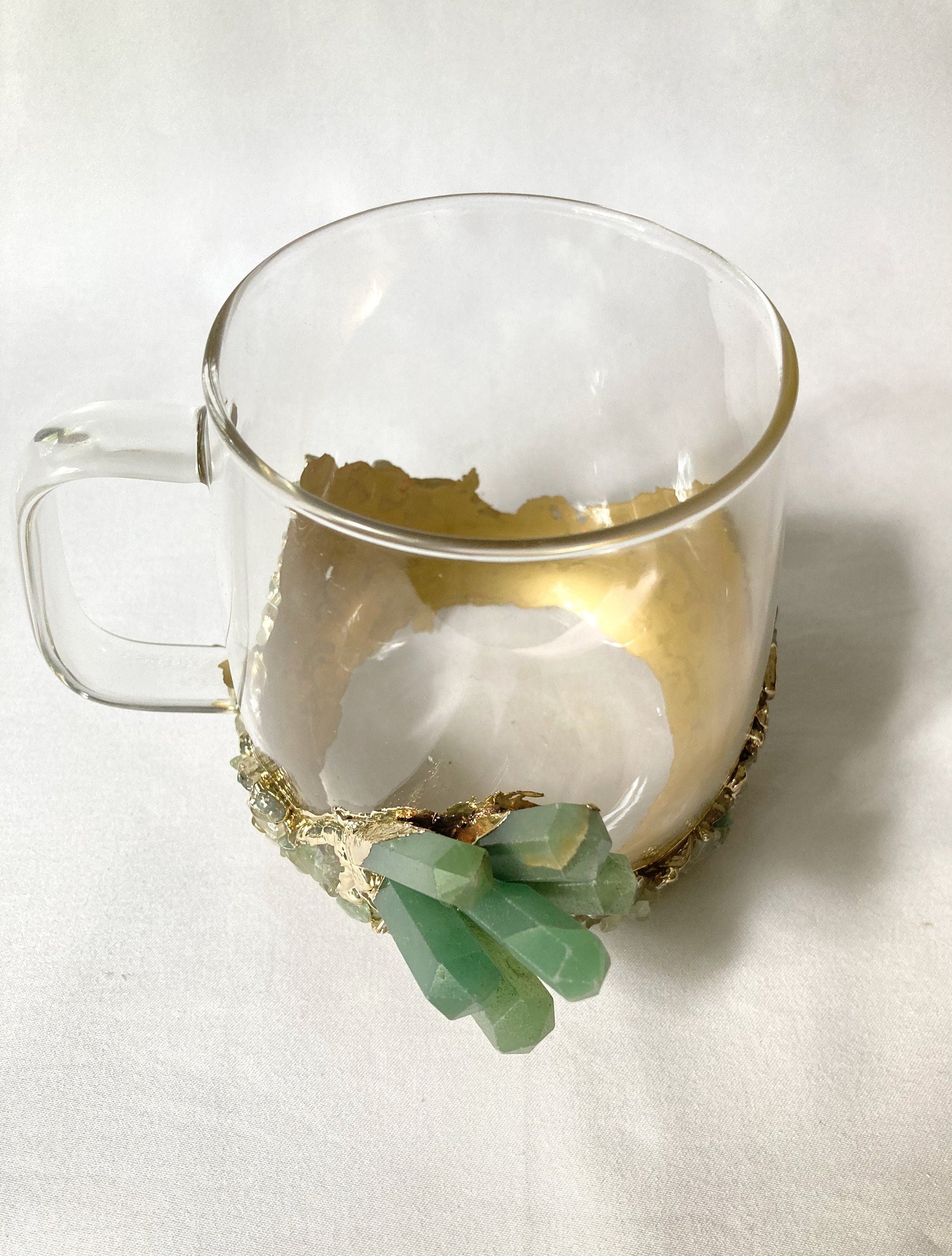 Set of 2 - Crystal Glass Mugs with Gold-Plated Green Accents