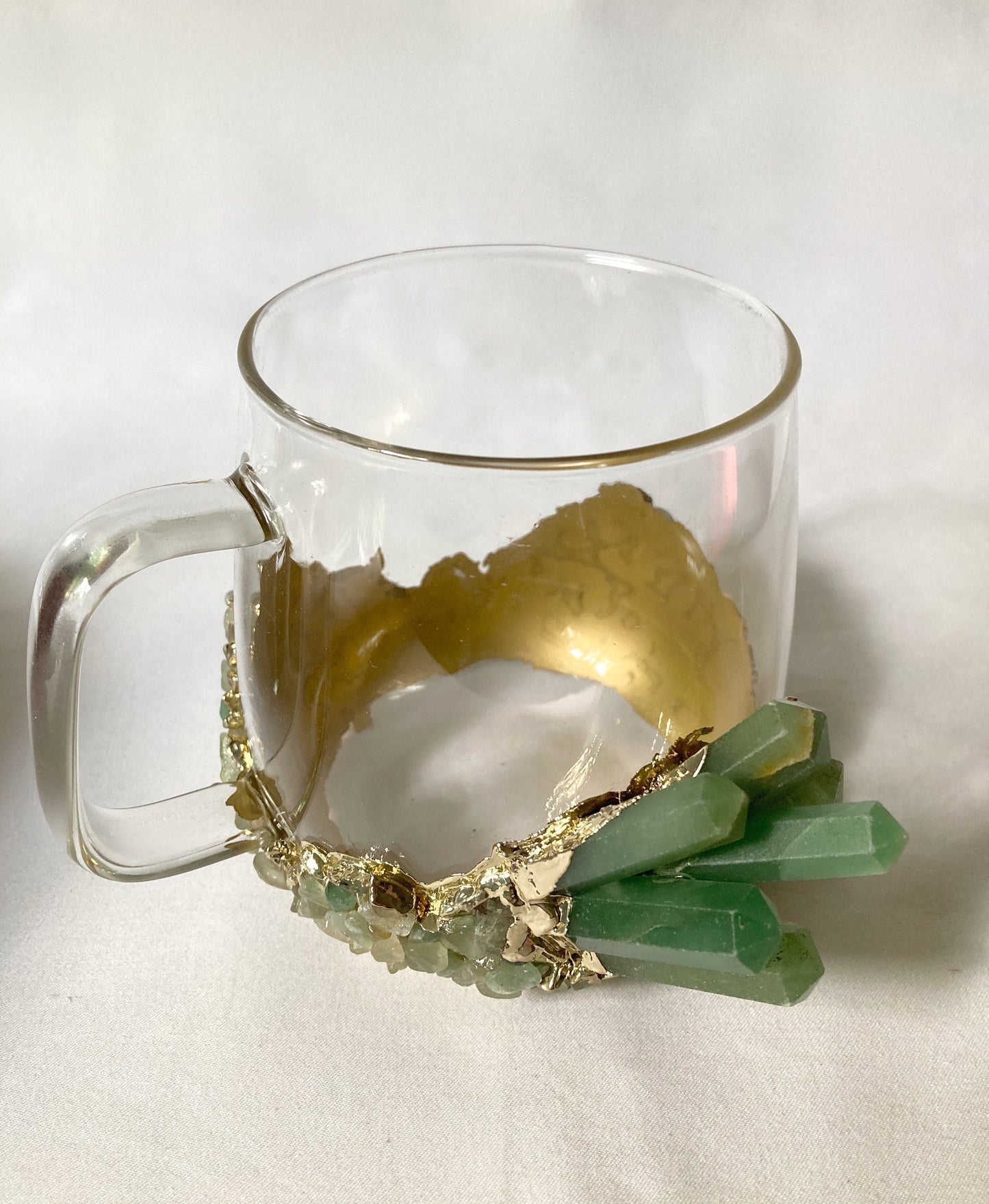 Set of 2 - Crystal Glass Mugs with Gold-Plated Green Accents