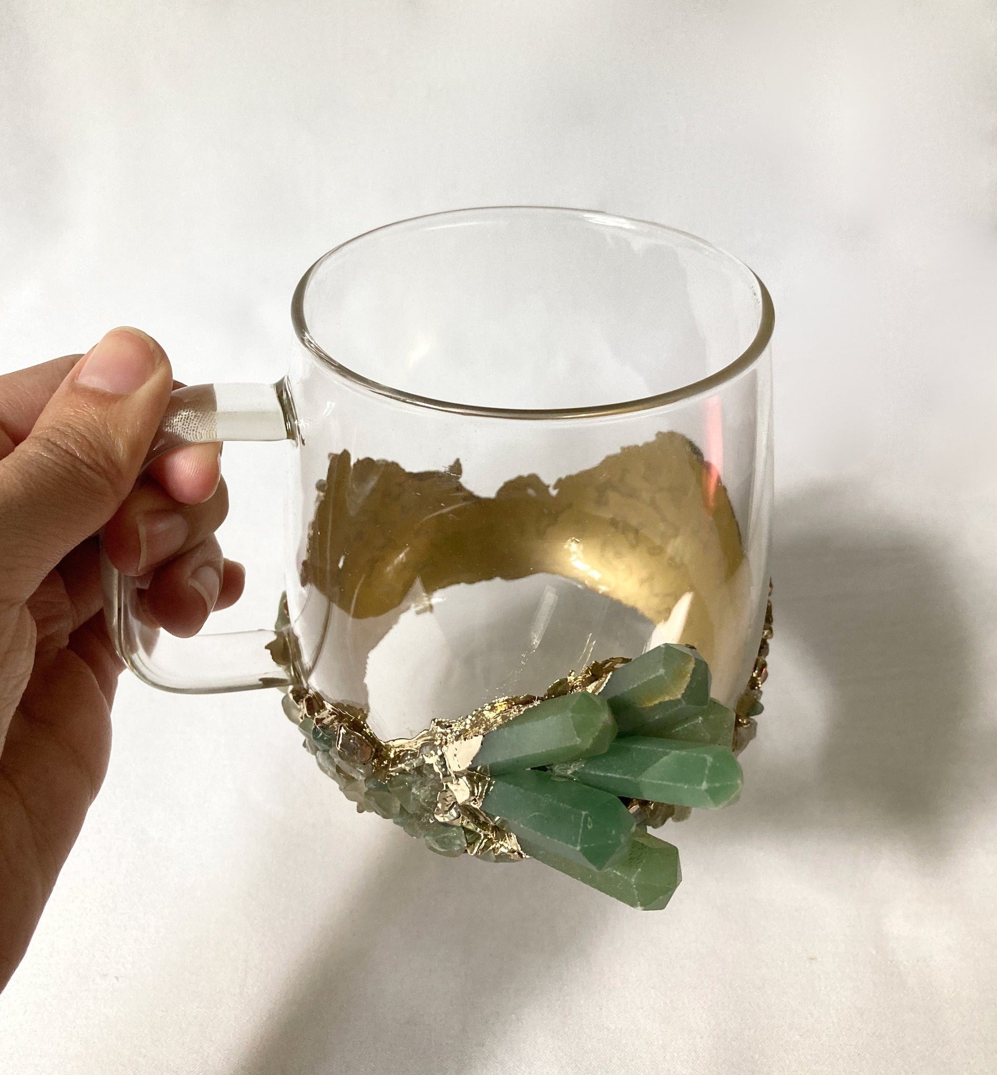 Set of 2 - Crystal Glass Mugs with Gold-Plated Green Accents