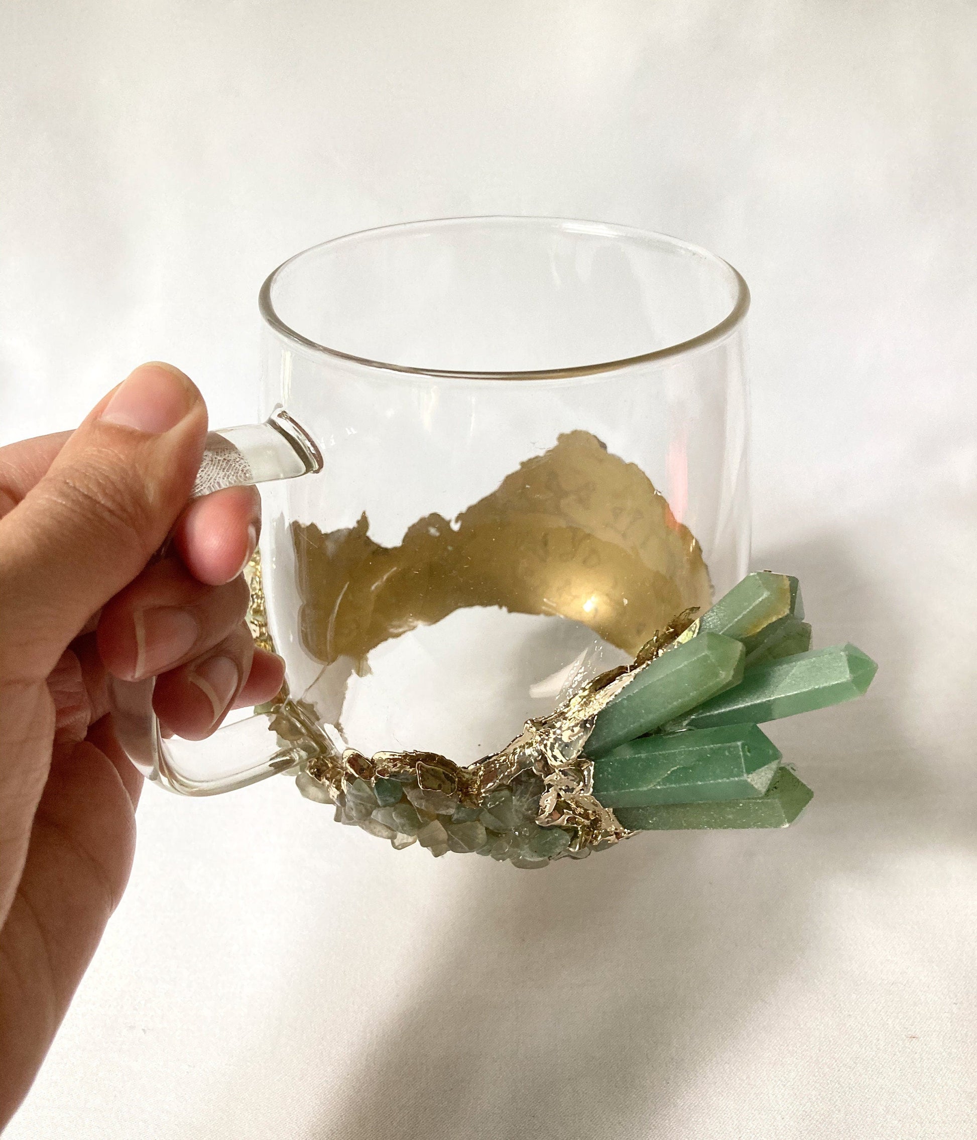 Set of 2 - Crystal Glass Mugs with Gold-Plated Green Accents