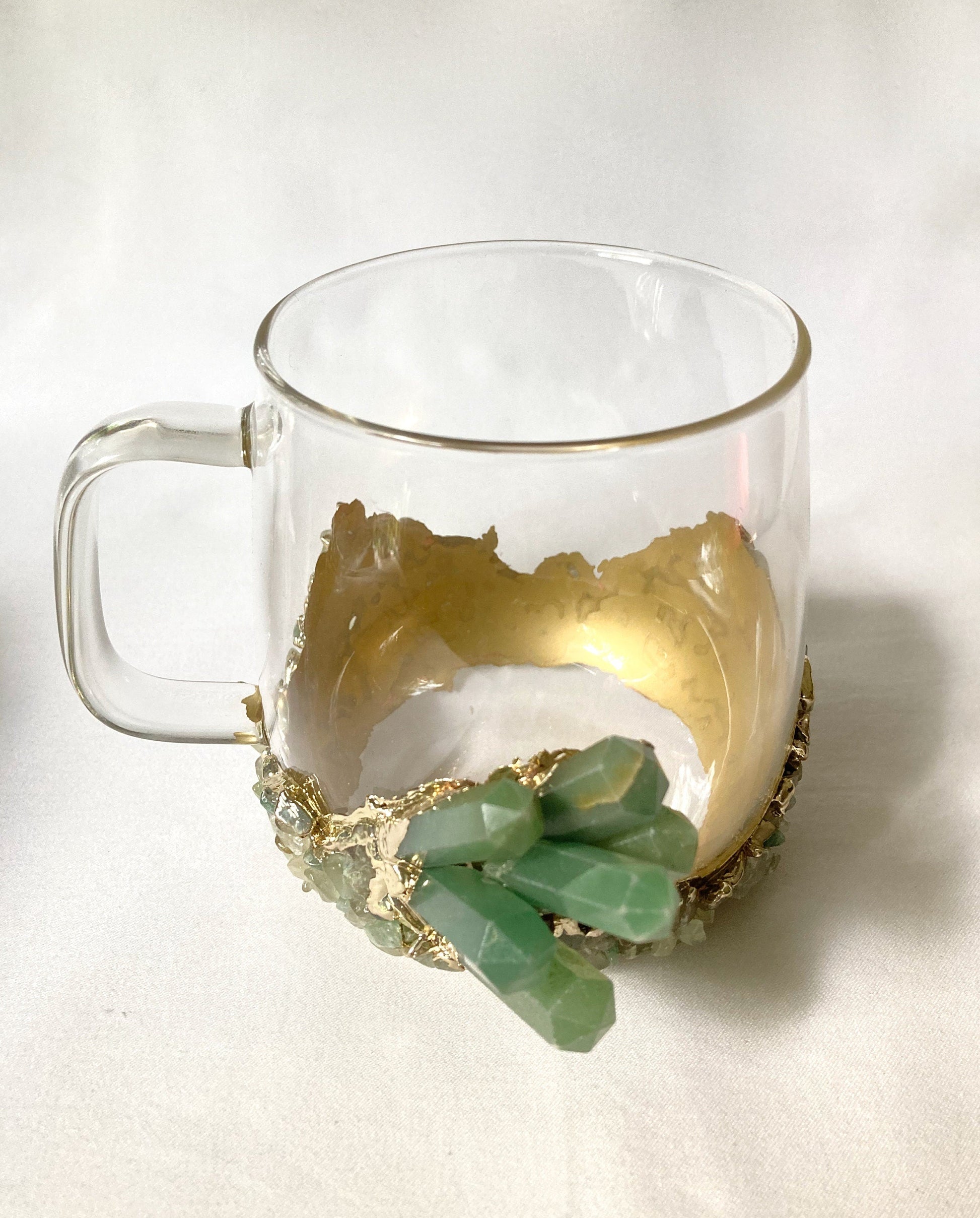 Set of 2 - Crystal Glass Mugs with Gold-Plated Green Accents