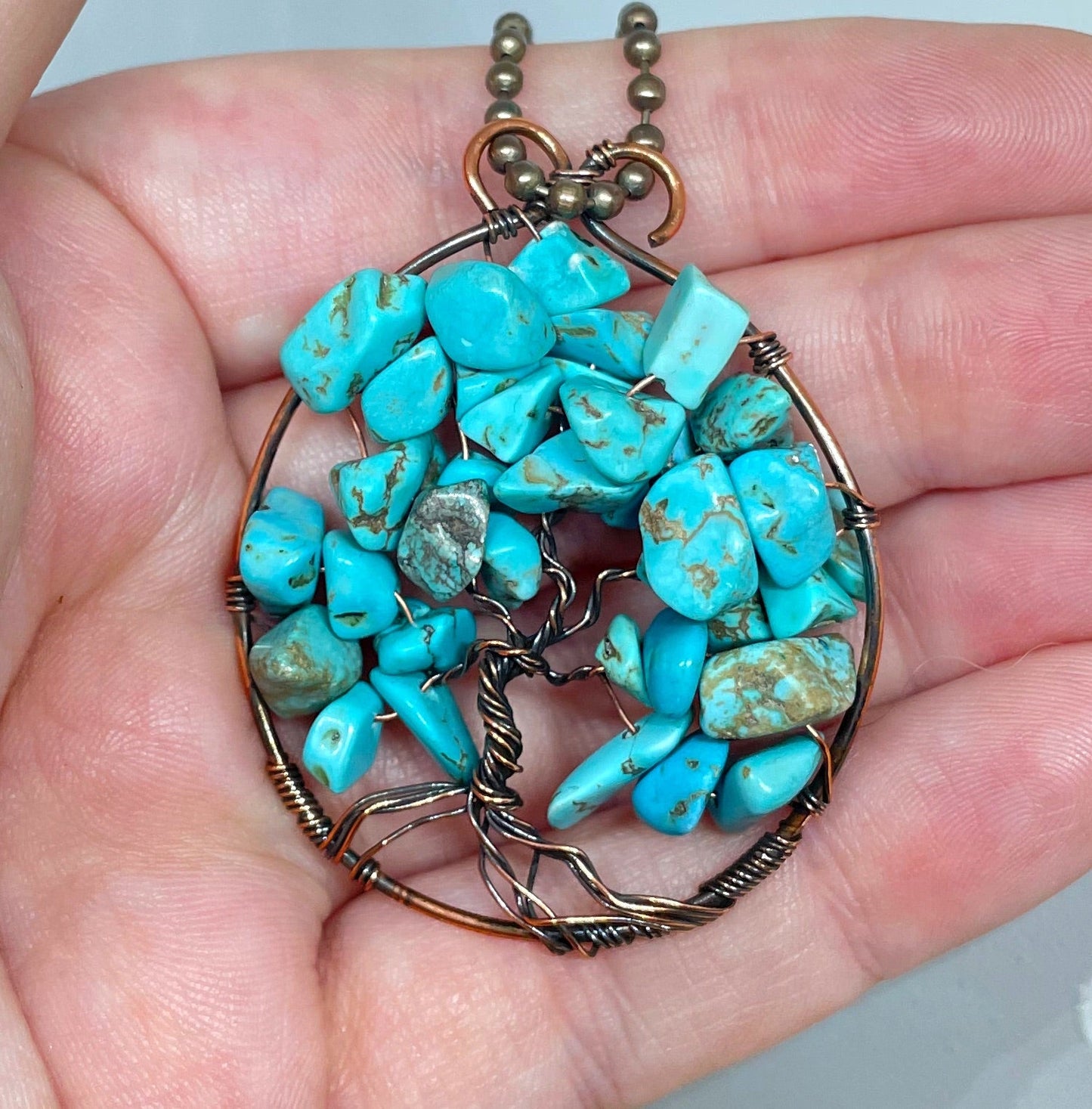 Tree of Life Pendant - Wire Wrapped with Turquoise Gemstones