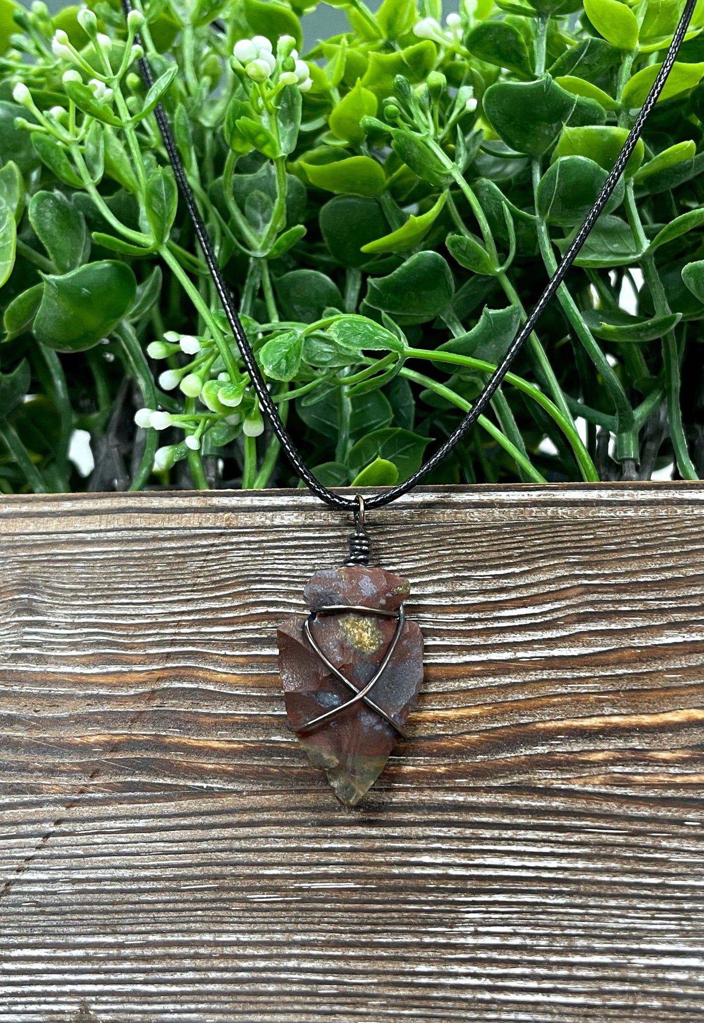 Wire Wrapped Arrowhead Pendant - Handmade Stone Necklace