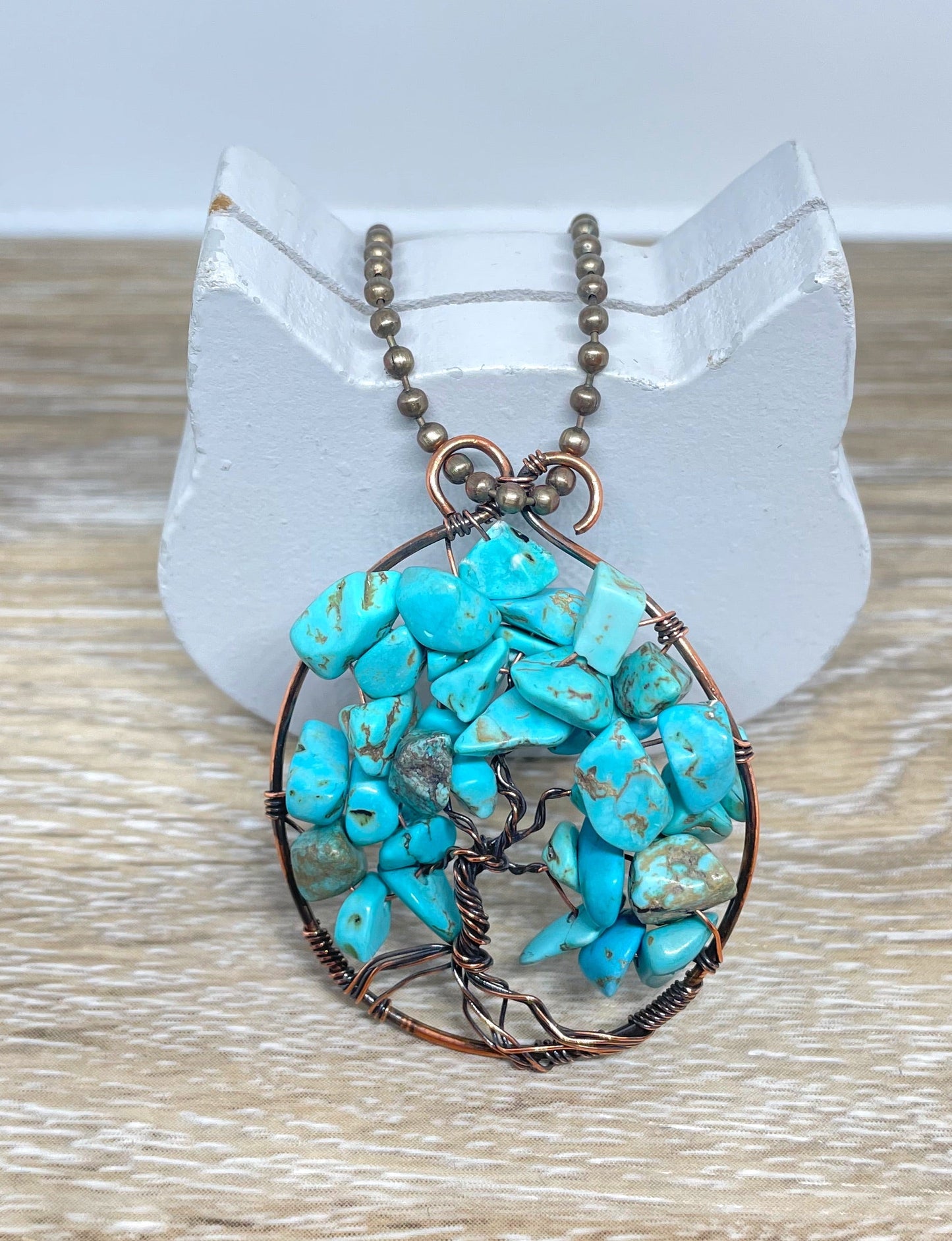 Tree of Life Pendant - Wire Wrapped with Turquoise Gemstones