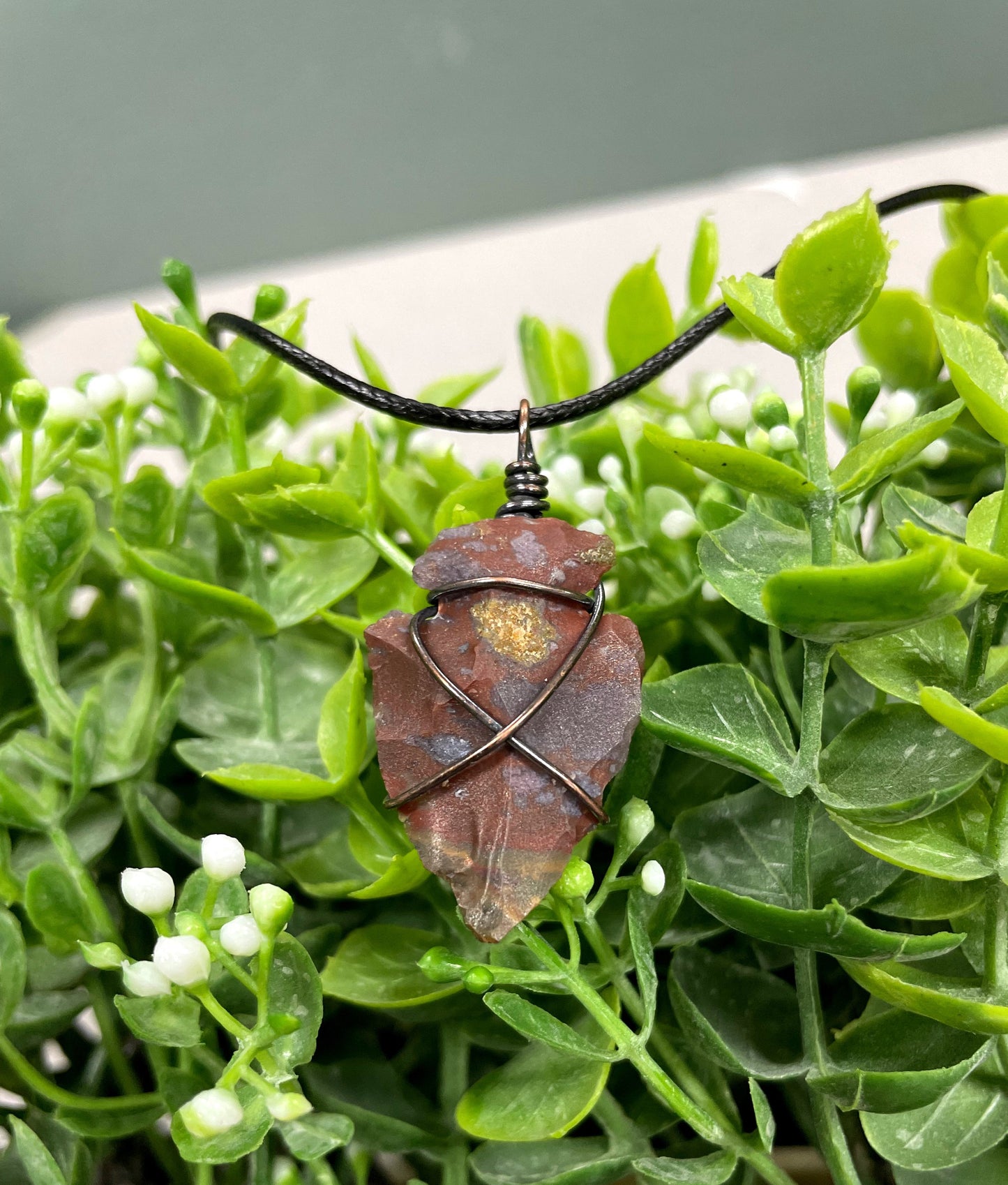 Wire Wrapped Arrowhead Pendant - Handmade Stone Necklace