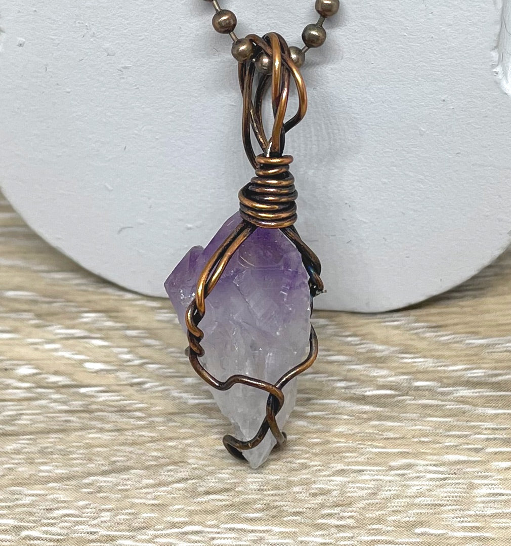 Raw Amethyst Pendant - Handcrafted Wire Wrapped Jewelry