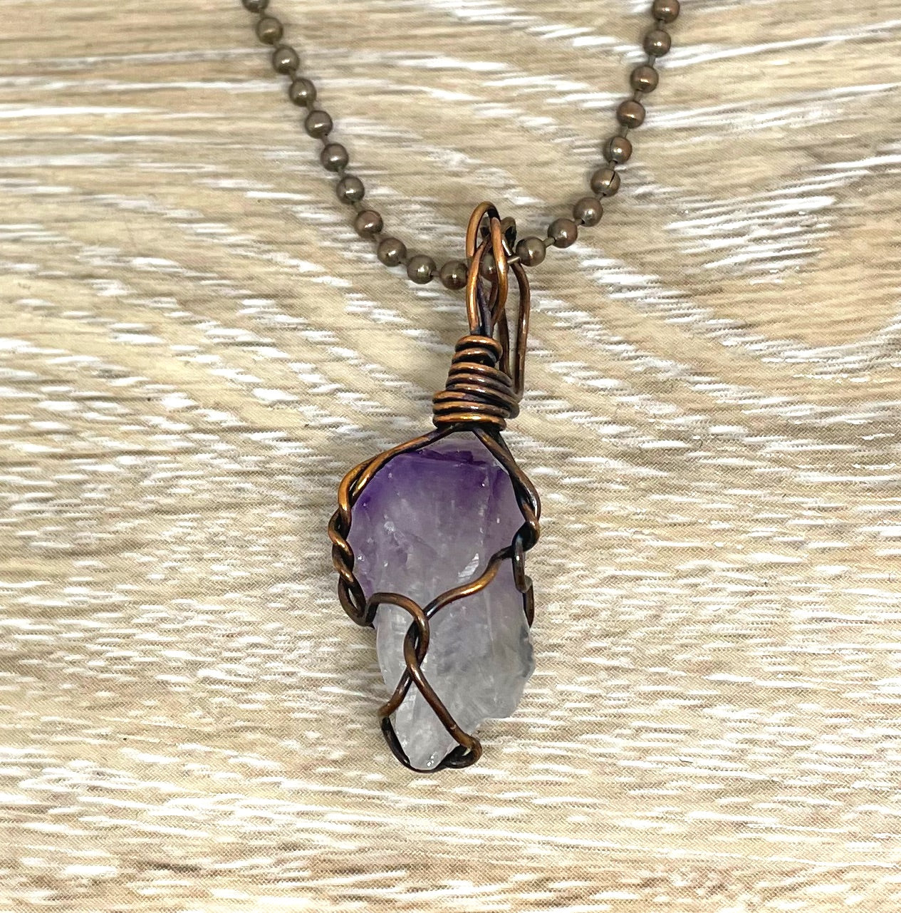 Raw Amethyst Pendant - Handcrafted Wire Wrapped Jewelry