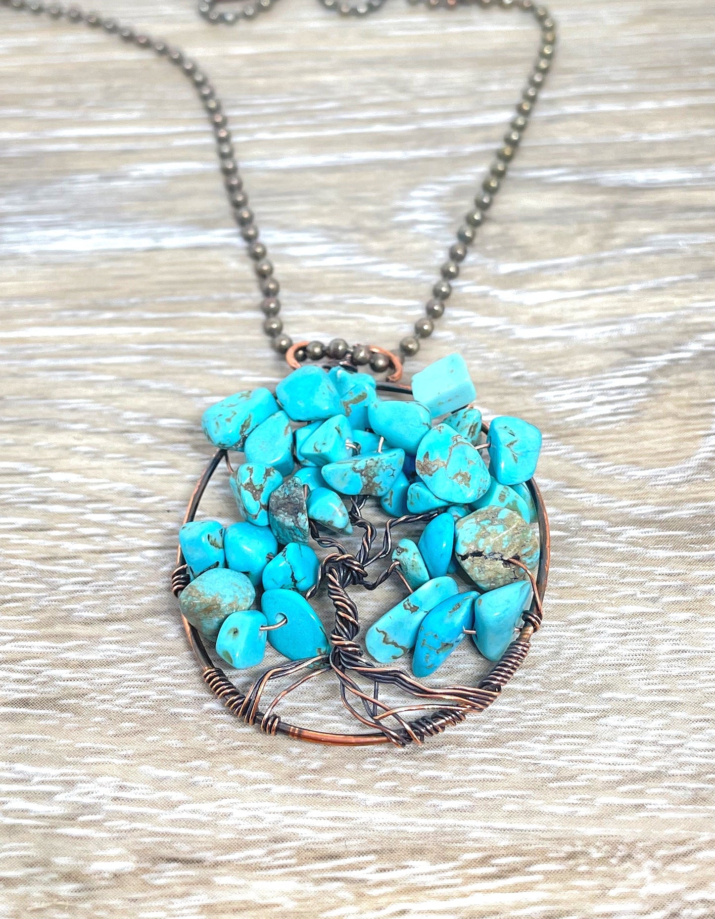 Tree of Life Pendant - Wire Wrapped with Turquoise Gemstones