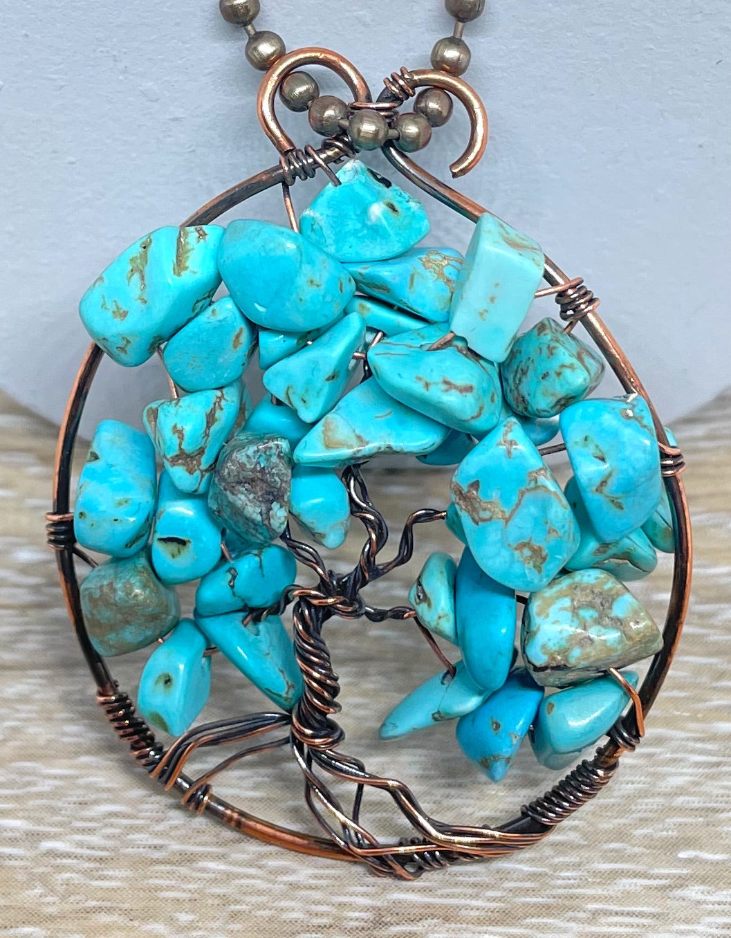 Tree of Life Pendant - Wire Wrapped with Turquoise Gemstones