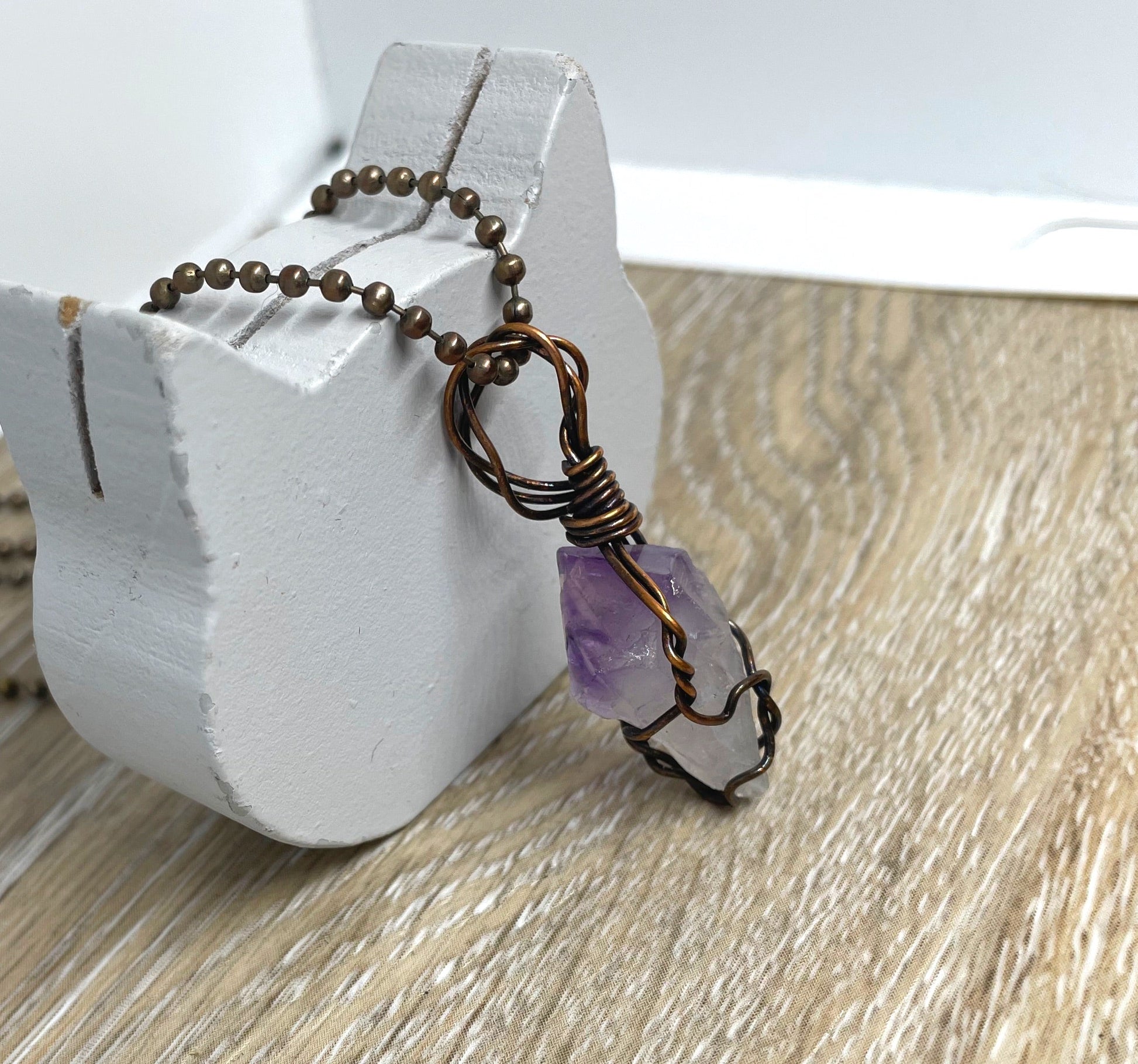 Raw Amethyst Pendant - Handcrafted Wire Wrapped Jewelry