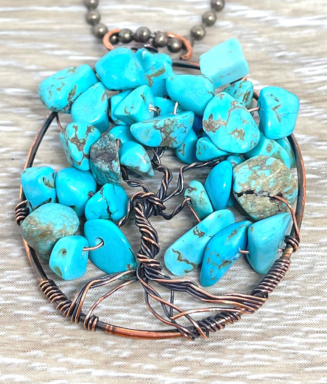 Tree of Life Pendant - Wire Wrapped with Turquoise Gemstones