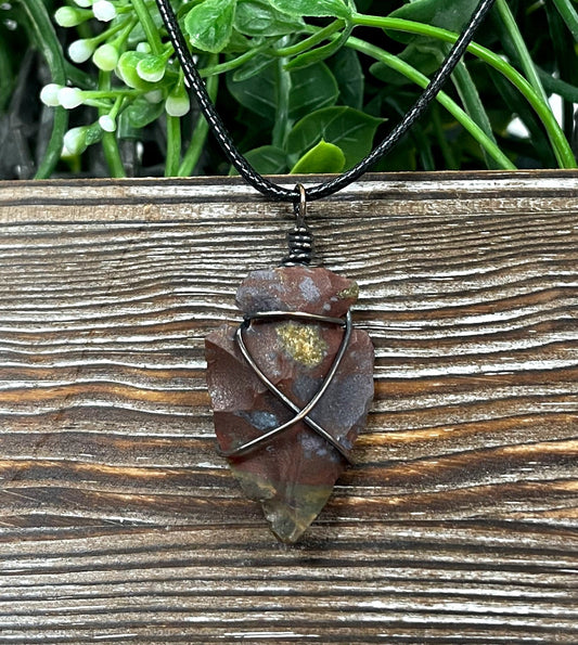 Wire Wrapped Arrowhead Pendant - Handmade Stone Necklace