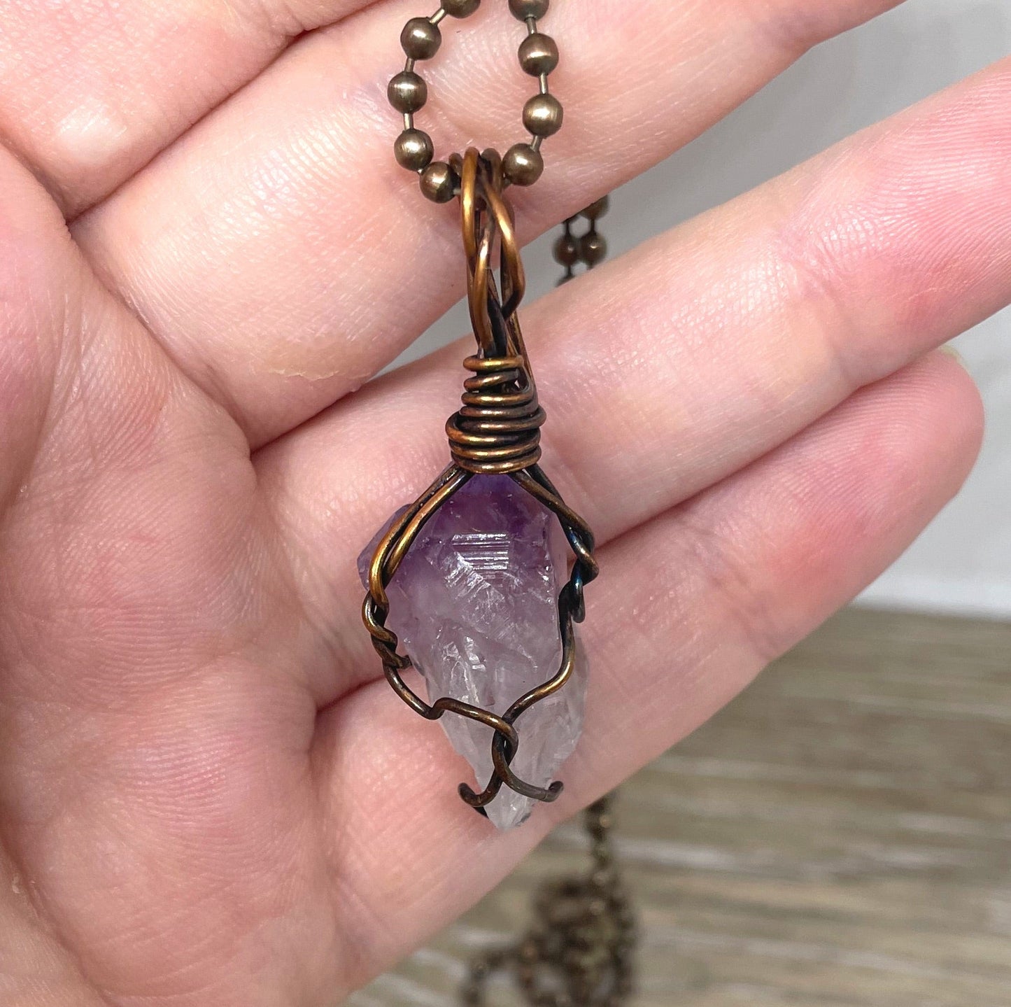 Raw Amethyst Pendant - Handcrafted Wire Wrapped Jewelry