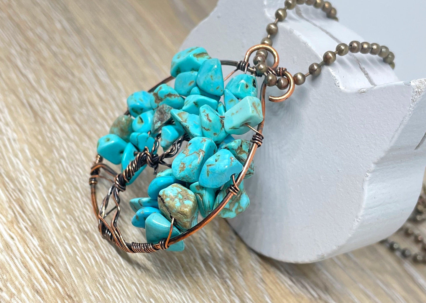 Tree of Life Pendant - Wire Wrapped with Turquoise Gemstones