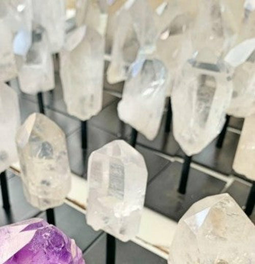 Amethyst & Clear Quartz Point on Stand - Natural Crystal Decor