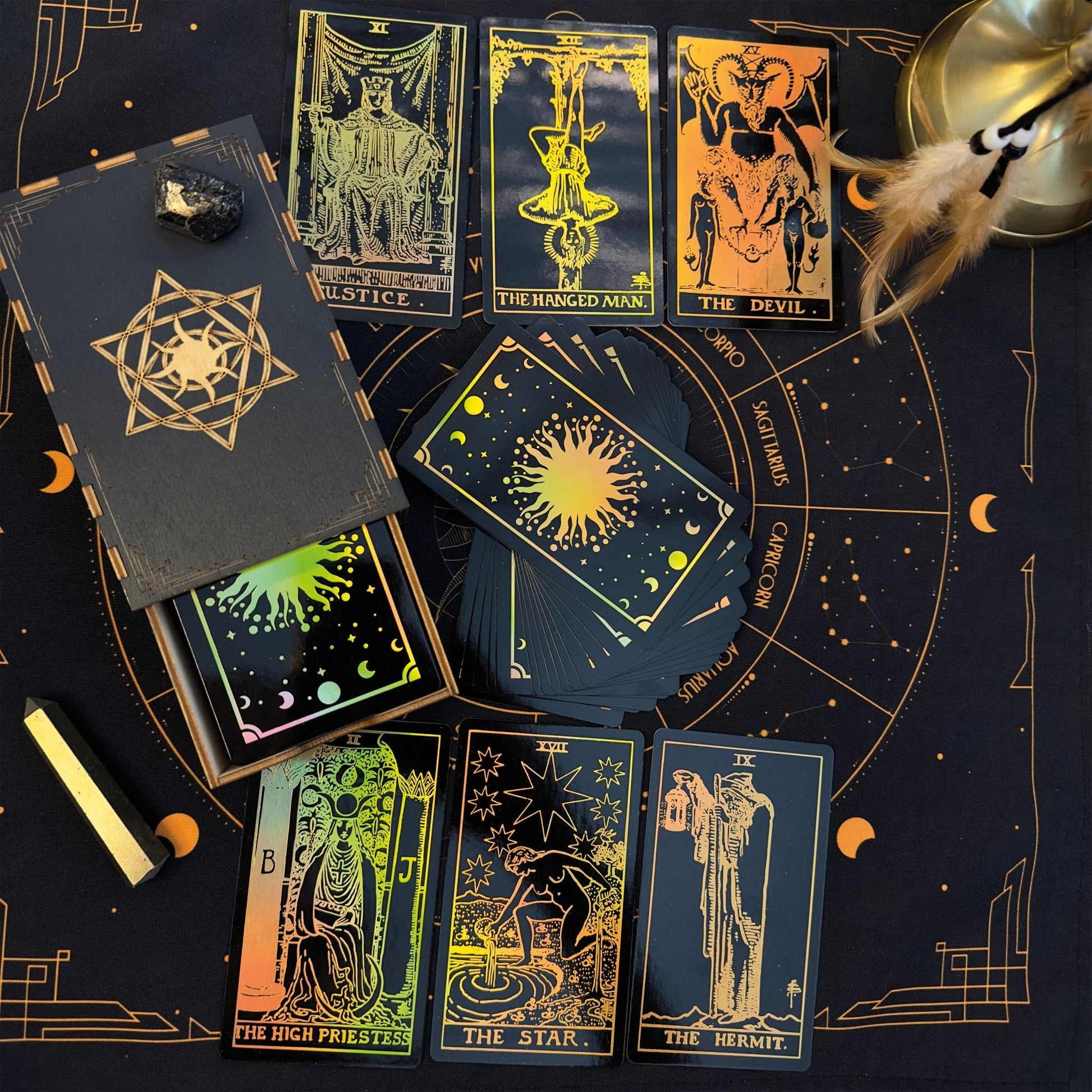 Rider Waite Gold Sun Tarot Deck - Rainbow Foil Finish